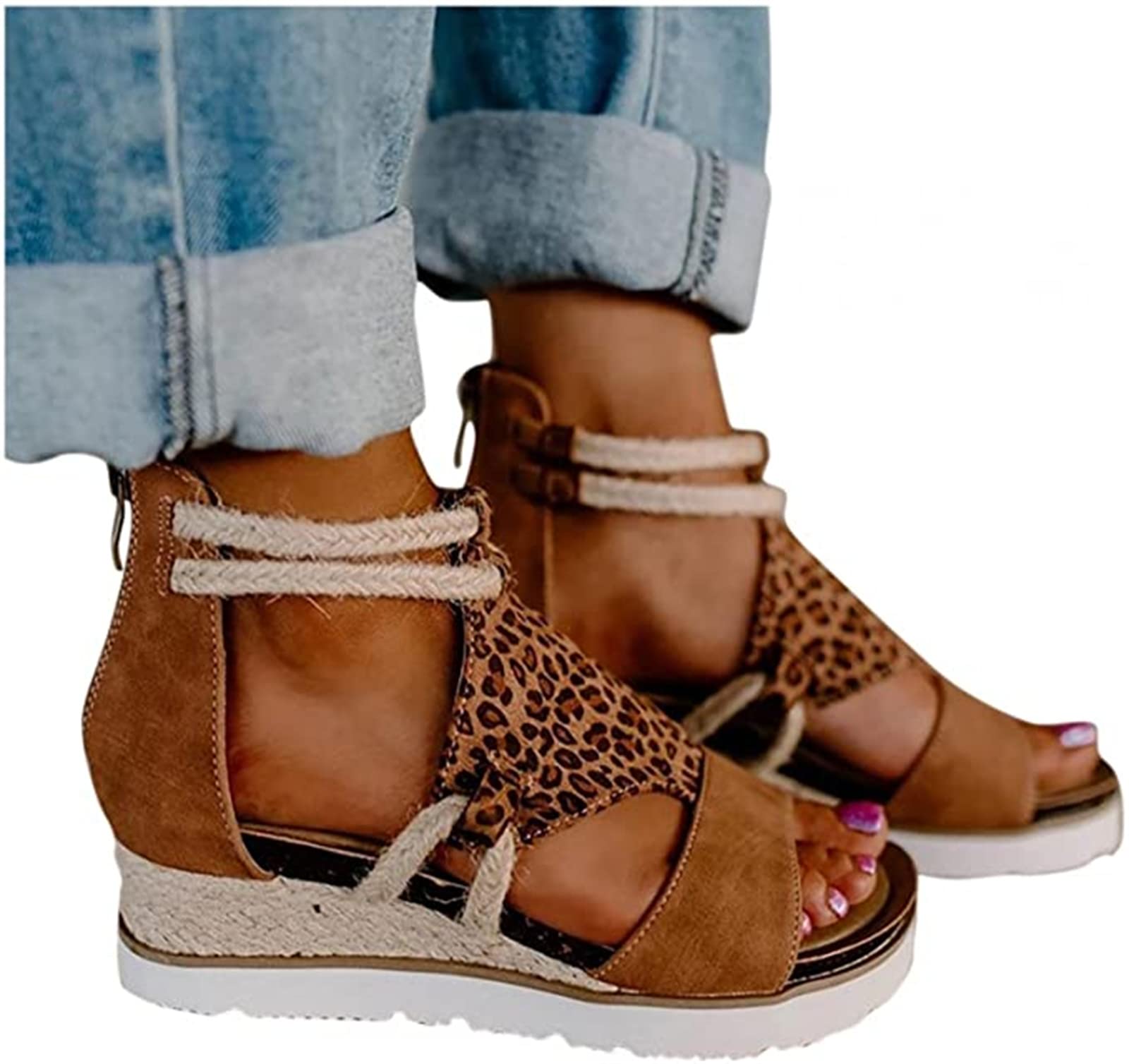 Lausiuoe Women's Wedge Sandals - Open Toe Platform Sandals for Summer | Boho Casual & Dressy Shoes | Perfect for Beach, Vacation & Outdoor Activities