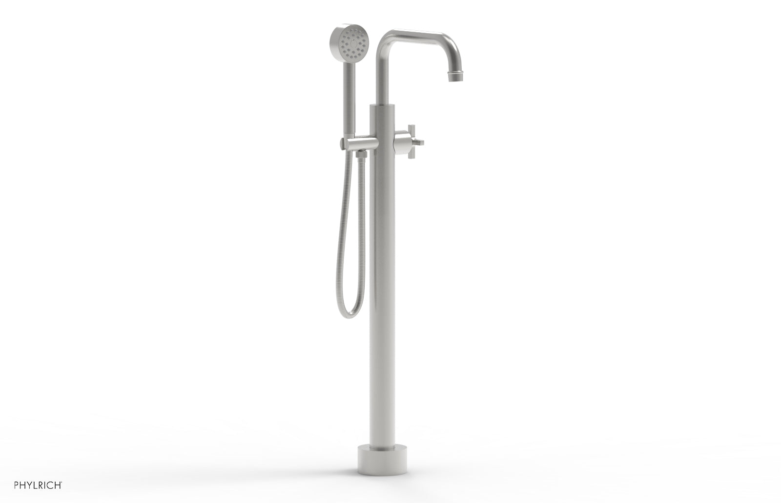 HEX MODERN Tall Floor Mount Tub Filler with Cross Handle & Hand Shower - Model 5015401 - Perfect for Luxury Bathroom Renovations & Spa-Like Showers