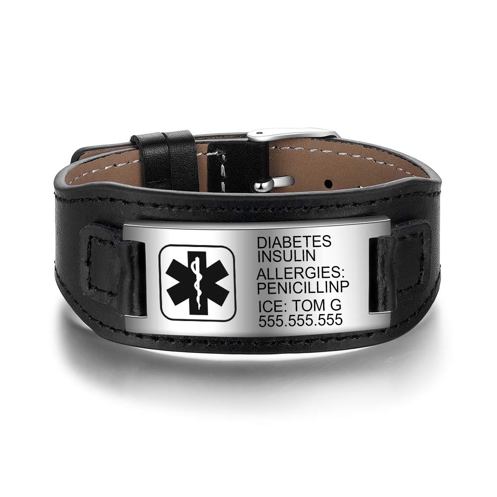 Personalized Silicone Medical Alert ID Bracelet - Adjustable, Waterproof, Engraved Emergency ID for Men & Women (9 Inches) - Perfect for Sports, Hiking, Running & Outdoor Activities