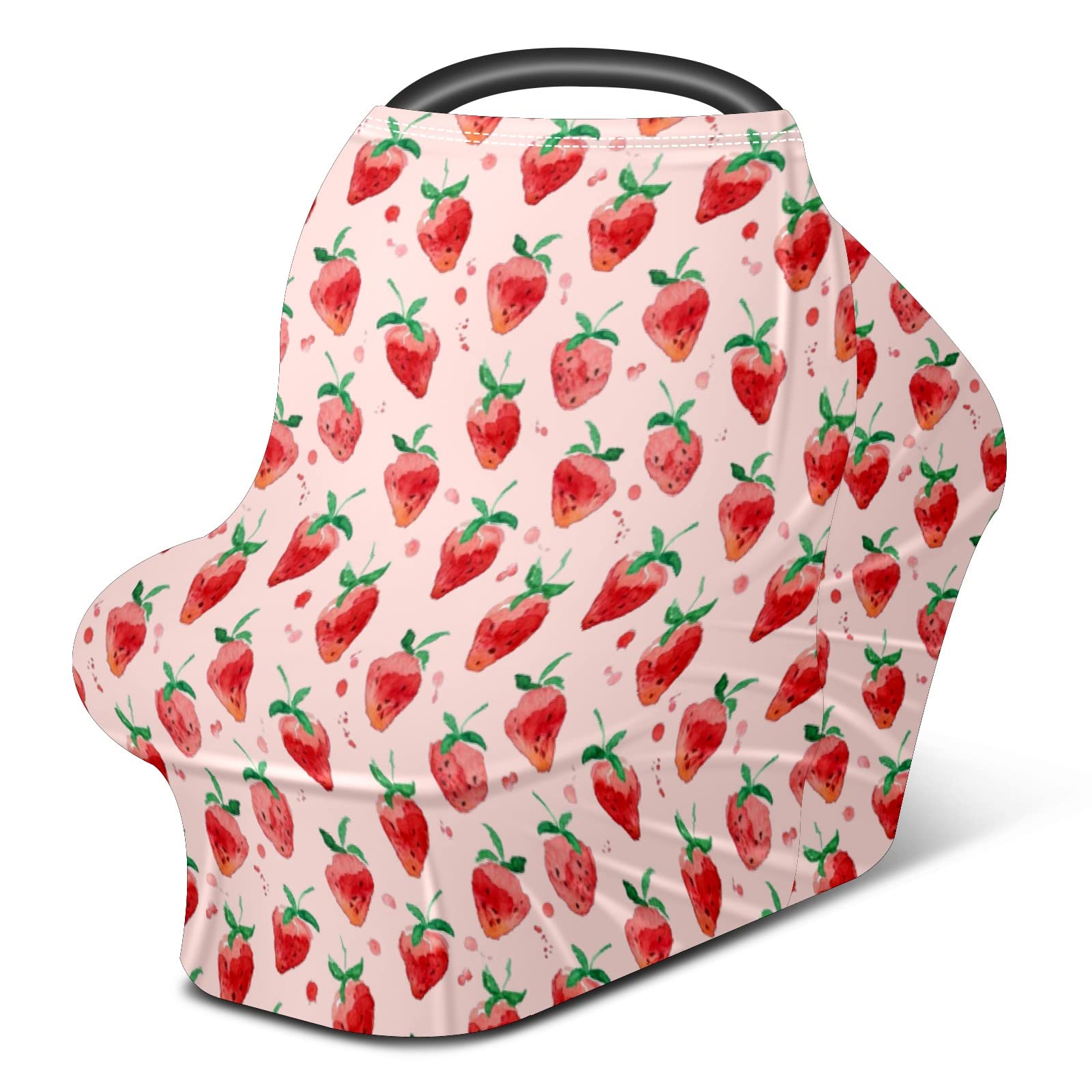 Soft Stretchy Baby Car Seat Cover & Nursing Scarf - Breathable Summer Infant Canopy for Strollers, Carriers, and Breastfeeding - Multi-Use for Boys & Girls (Strawberry Fruit Design) - Perfect for Outdoor Walks, Shopping Trips, and Travel Protection