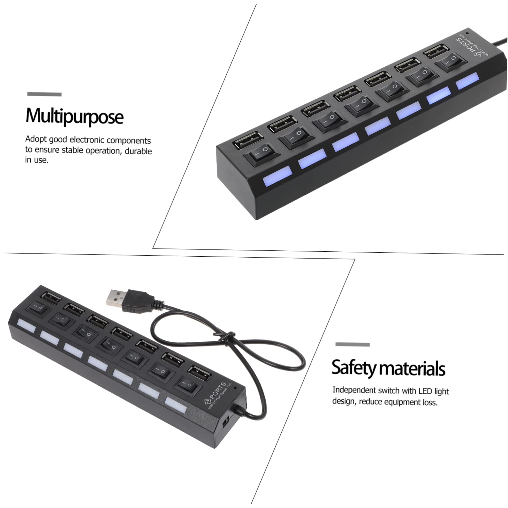 HOMSFOU 2-Port USB Hub Splitter - 7-in-1 USB Expansion Adapter for Laptop, PC, MacBook - Extra USB Ports for Charging, Data Transfer, Keyboard, Mouse, Flash Drives - Perfect for Home Office & Travel Use