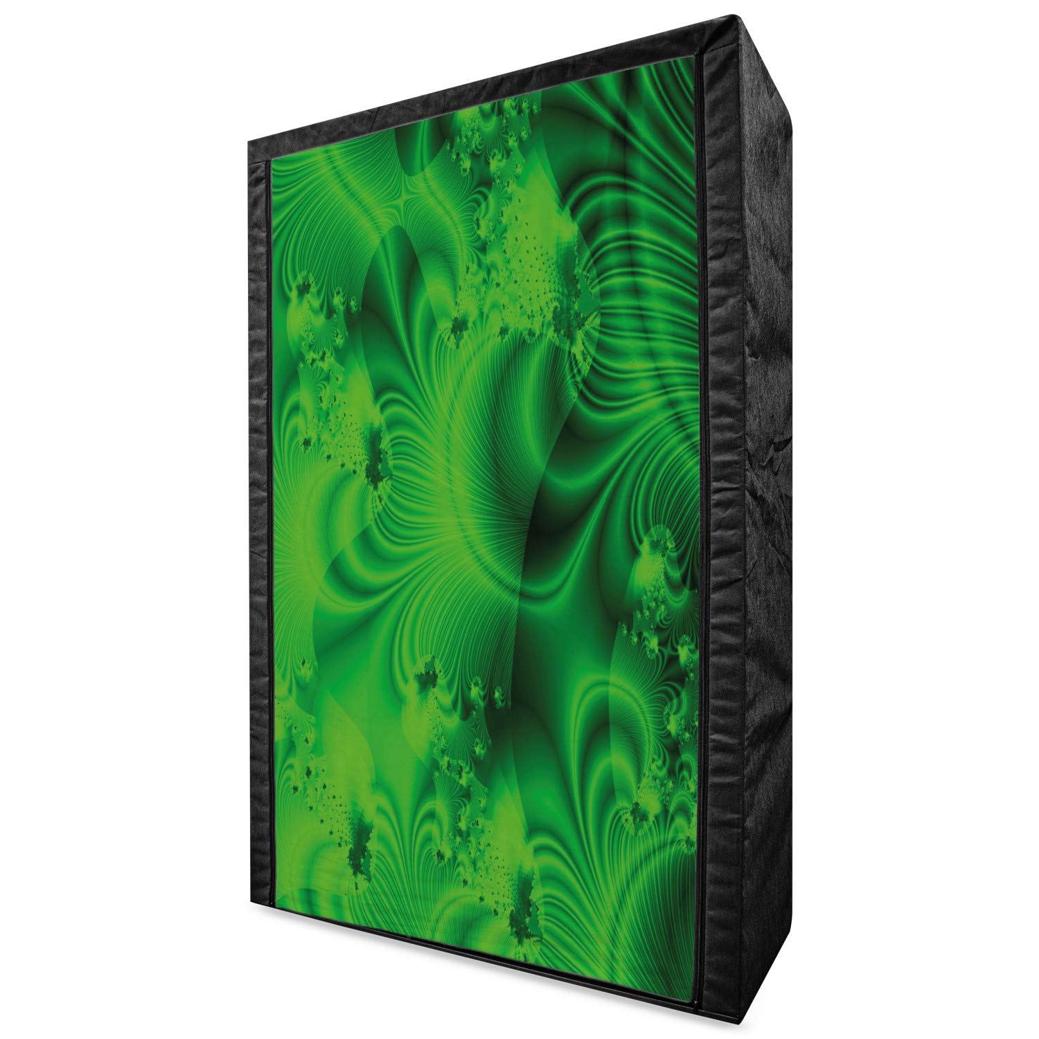 Ambesonne Lime Green Portable Fabric Wardrobe - Vibrant Abstract Psychedelic Wavy Pattern Clothing Organizer with Shelves, 42.5 Inch Emerald Storage Closet for Bedroom, Dorm, or Travel | Space-Saving Clothes Storage Solution