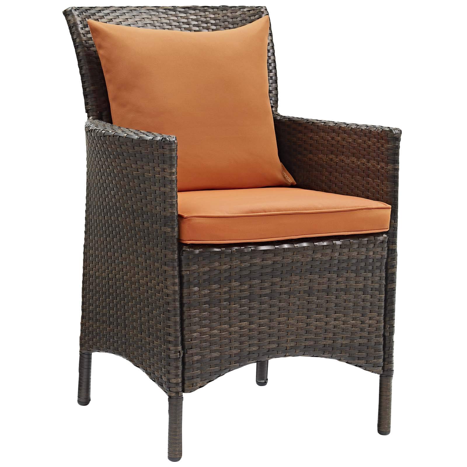Modway EEI-3892-BRN-ORA-SET 5-Piece Outdoor Patio Dining Set - Weather-Resistant Brown & Orange Wicker Furniture for Garden, Backyard, Poolside - Includes Table & 4 Chairs
