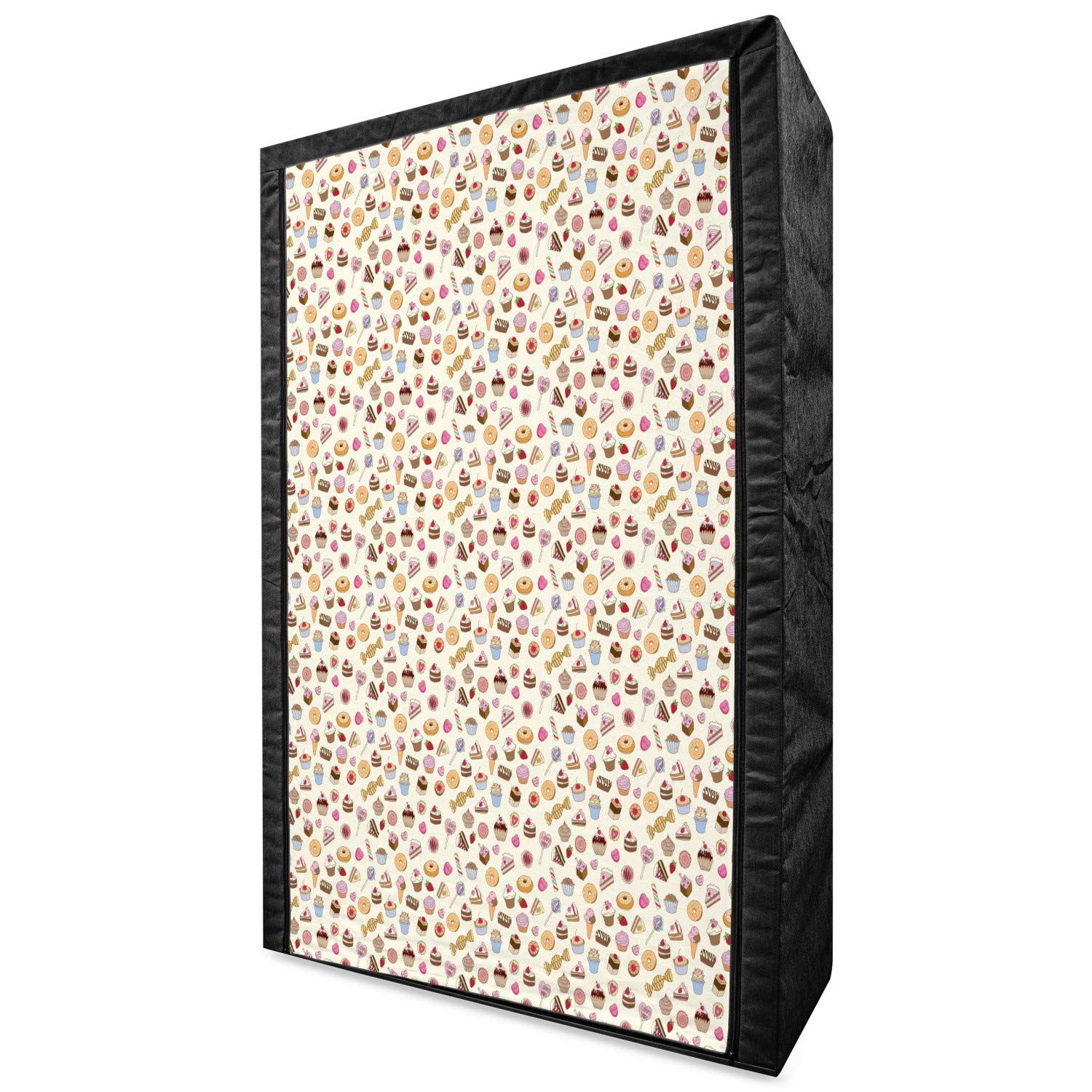 Ambesonne Portable Fabric Wardrobe - Candy & Dessert Pattern with Ice Cream, Chocolate, Lollipops & Donuts - 42.5
