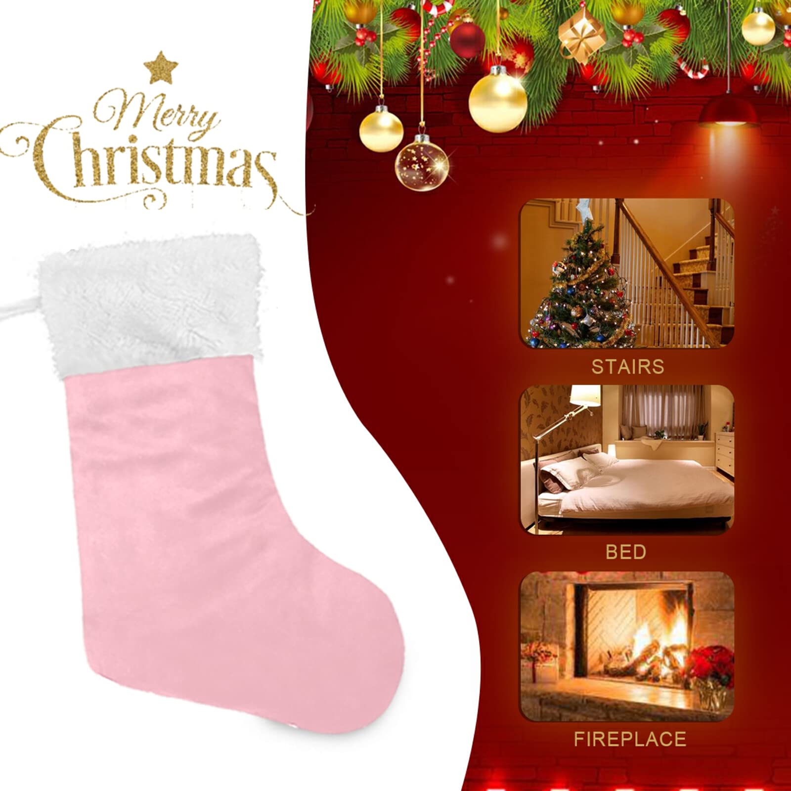 1 Pack Christmas Stocking - Plain Cherry Blossom Pink Xmas Stockings for Fireplace Decorations (17.7 Inch) - Perfect for Holiday Home Decor, Gift Giving & Festive Mantel Display