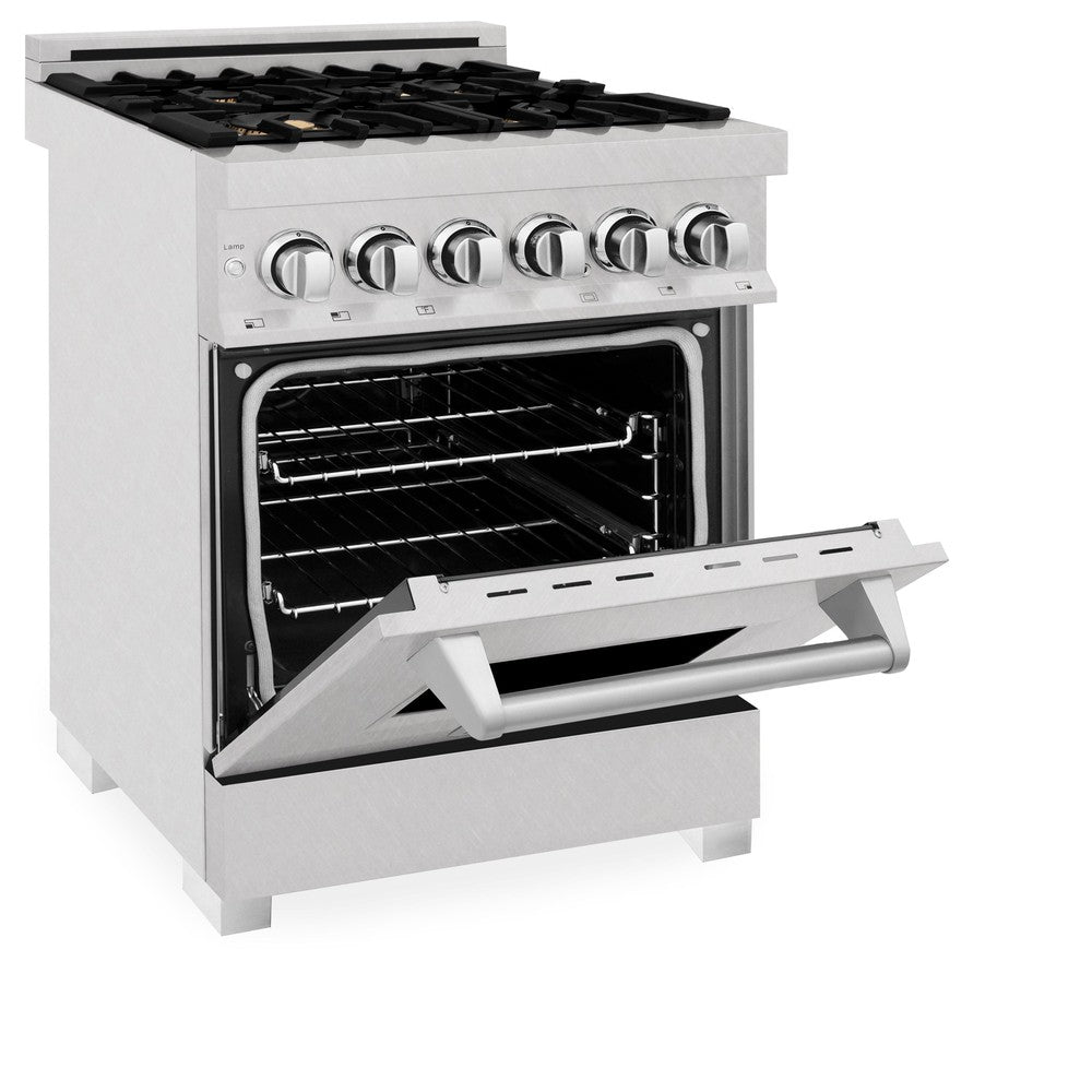 ZLINE 24 Inch 2.8 Cu. Ft. Dual Fuel Range - Gas Cooktop & Electric Convection Oven in Satin Stainless Steel with 4 Brass Burners (RAS SN BR 24) | Perfect for Home Kitchens, Cooking Enthusiasts & Professional Chefs