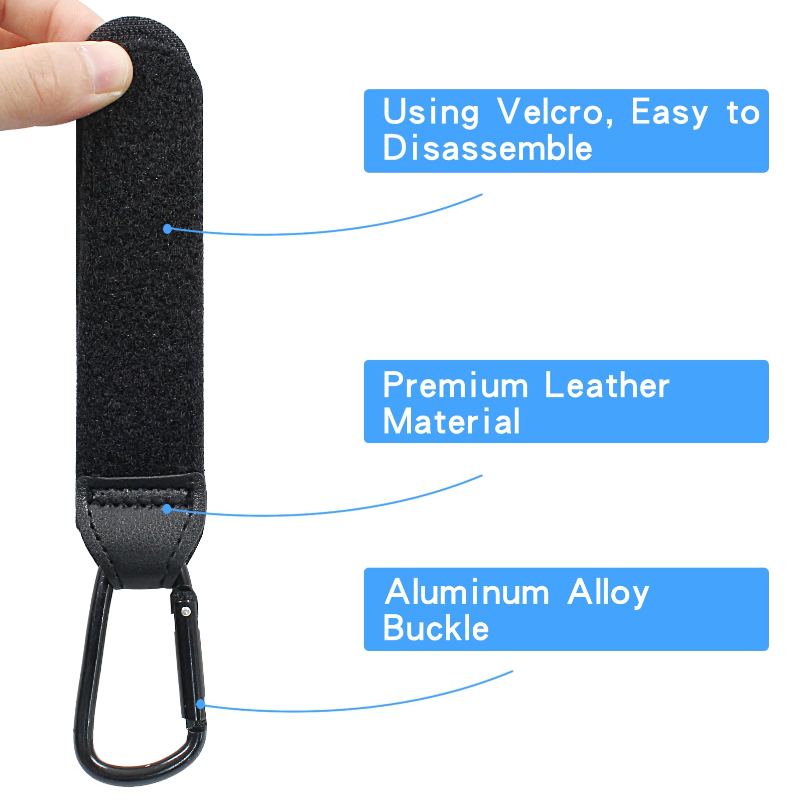 2 Pack Durable Leather Stroller Hooks for Diaper Bags - Heavy Duty Stroller Clips for Wheelchairs & Shopping Carts - Black Stroller Accessories (Perfect for Baby Gear Organization & Shopping Trips)