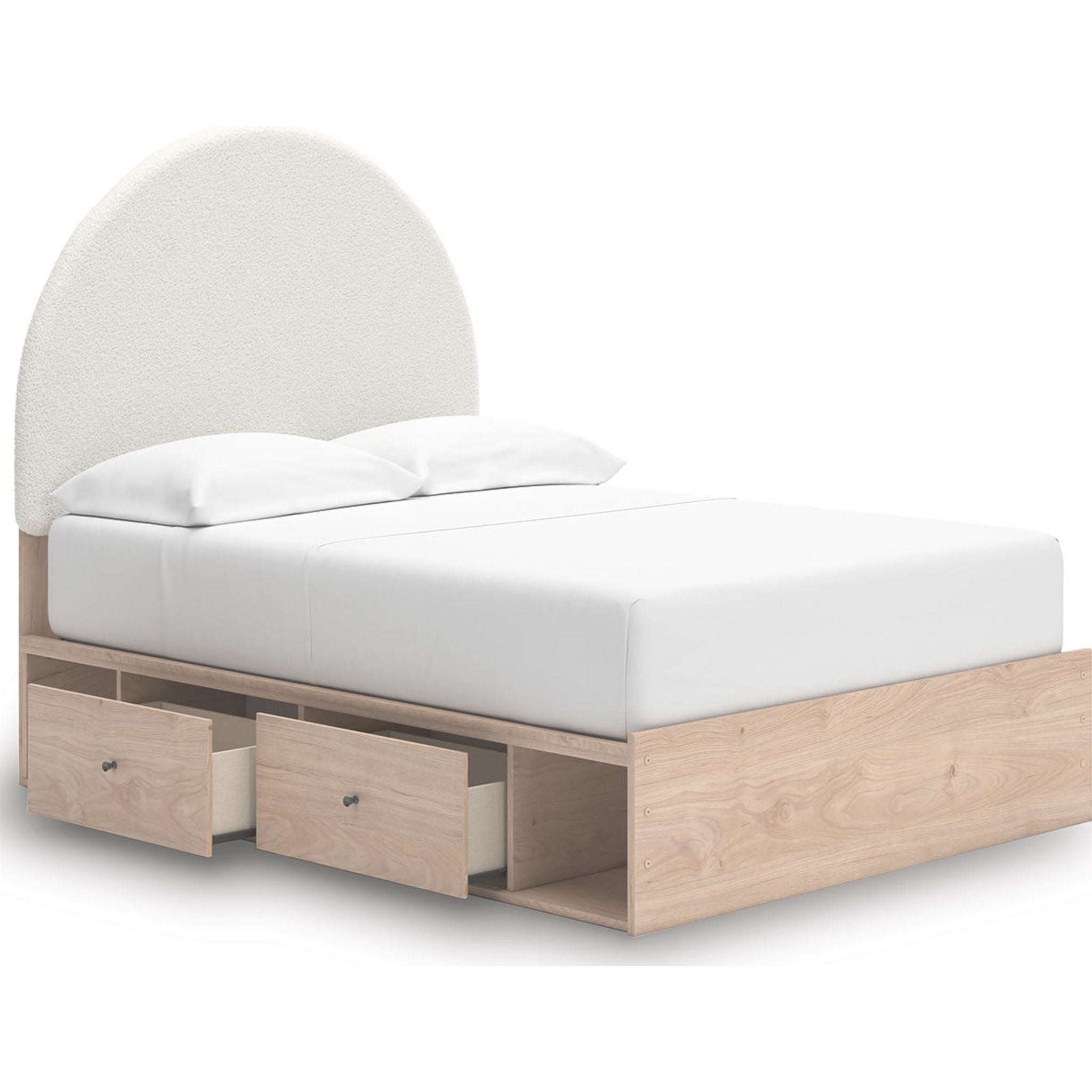 Arloster Platform Bed Frame with 2 Storage Drawers - Modern Tan & White Wooden Bed - Perfect for Small Bedrooms, Guest Rooms & Studio Apartments