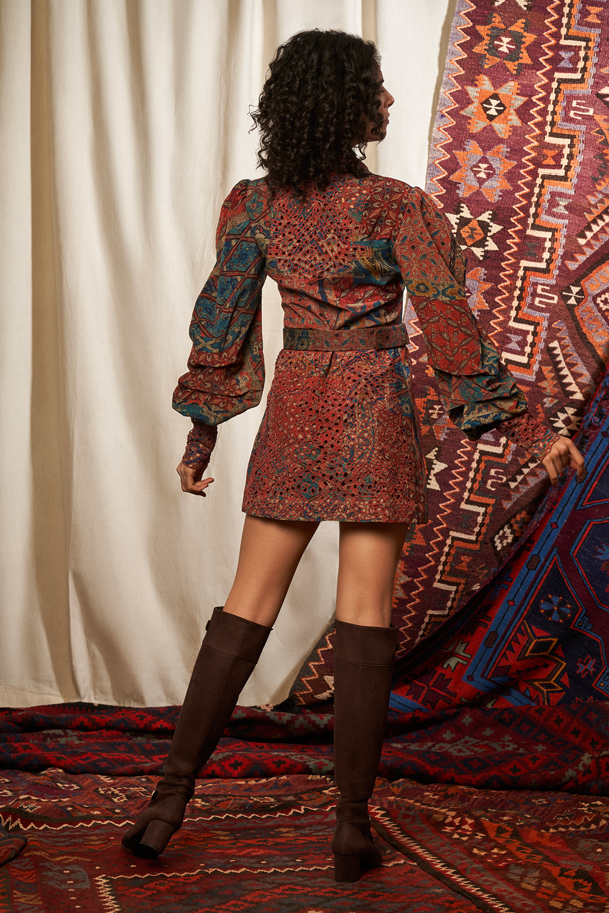 Elegant Cutwork Floral Print Mutton Sleeve Dress for Women - Boho Chic Summer Maxi Dress for Beach, Wedding & Party Occasions