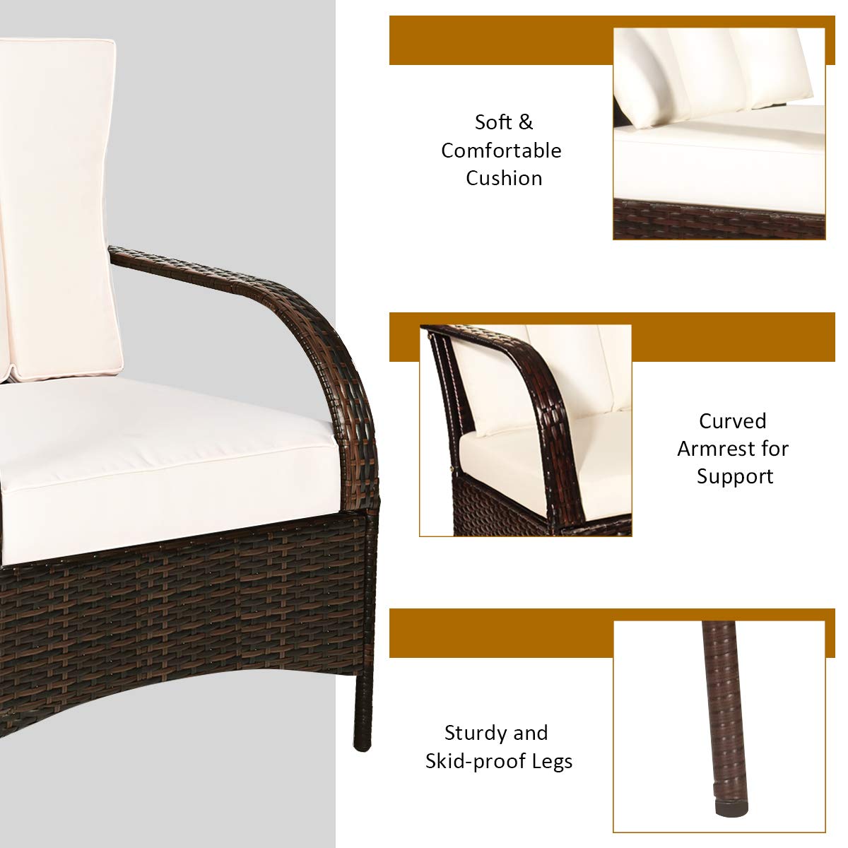 Tangkula 3-Piece Patio Furniture Set - 2 Wicker Chairs with Glass Top Coffee Table, Outdoor Rattan Conversation Set for Garden, Porch or Poolside (Cream) | Perfect for Relaxing, Entertaining & Outdoor Dining
