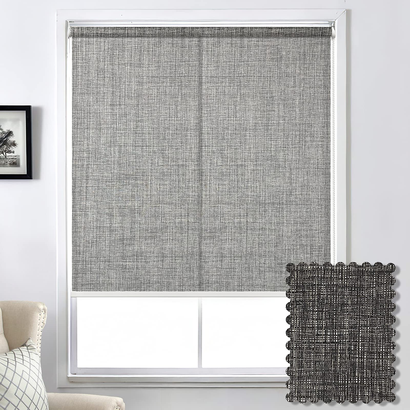 Solar Roller Window Shades - Jacquard Light Filtering Sun Screen Blinds with UV Protection & Flame Retardant for Glare Control | Perfect for Home, Office & Doors | Easy to Install | Ideal for Living Rooms, Bedrooms & Workspaces