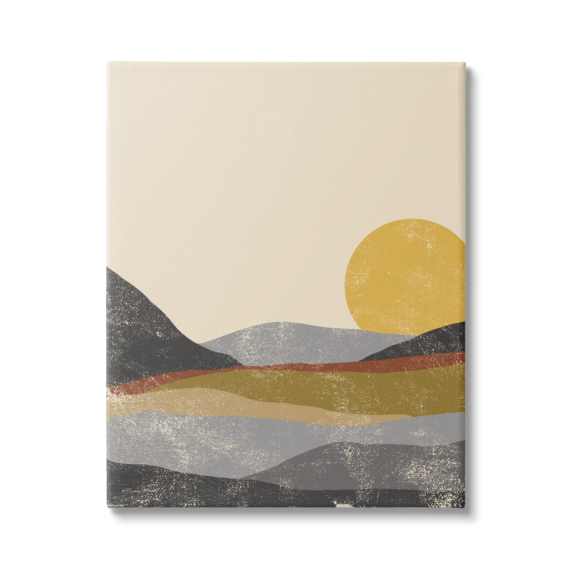 Stupell Industries Sunrise Cliffs Modern Abstract Landscape Wall Art - Grunge Pattern Canvas Print by Susan Ball - Perfect for Living Room, Bedroom & Office Decor