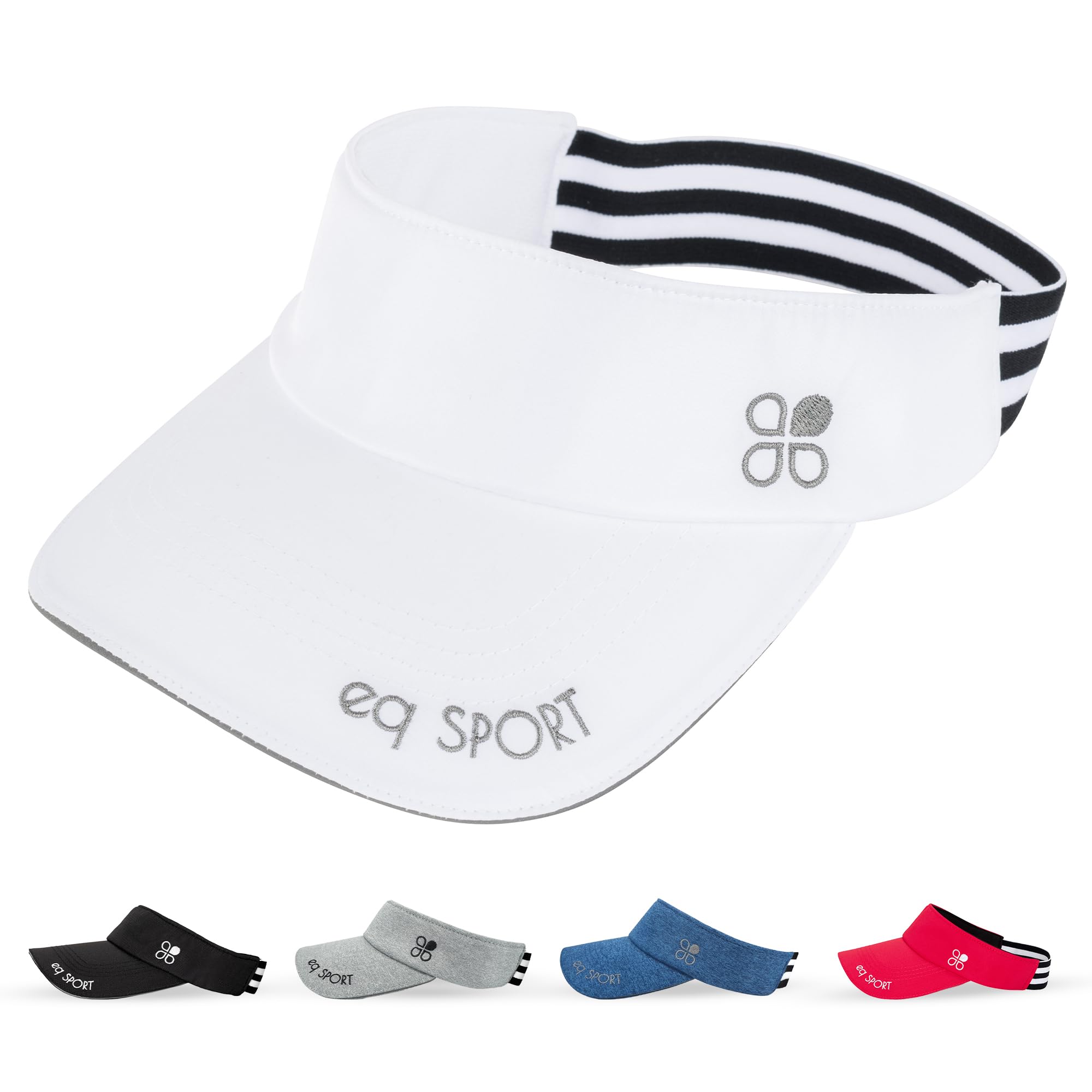 EQ SPORT Sun Visors for Women & Men - Adjustable Stretchy Elastic Band Golf & Tennis Visor Hats - UV Protection Sports Cap for Outdoor Activities, Running, Hiking, Beach & Summer Wear