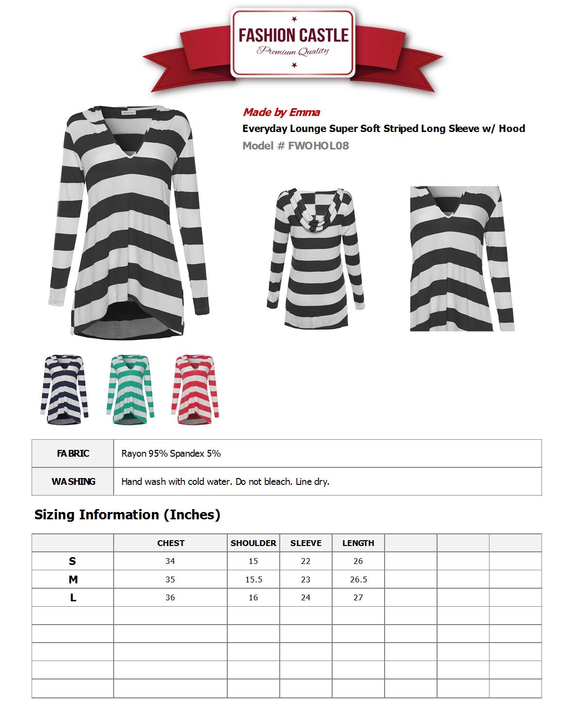 Emma Women's Super Soft Striped Hooded Long Sleeve Lounge Shirt - Cozy Casual Wear for Home, Yoga & Everyday Comfort
