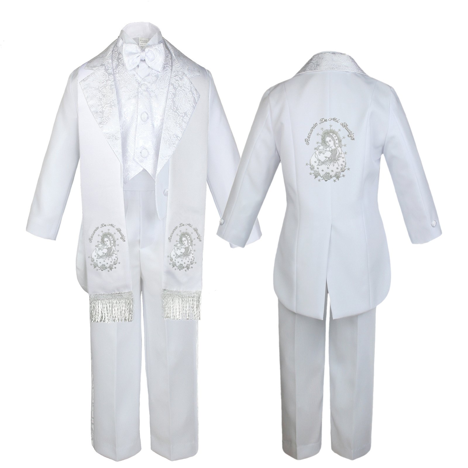White Baptism Tuxedo for Baby Boys - Toddler Christening Outfit with Pope Stole - First Communion & Special Occasion Wear