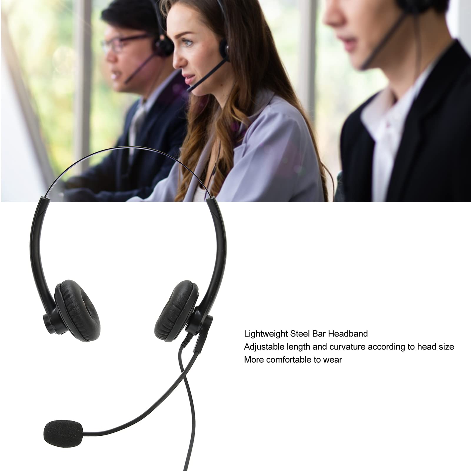 Noise Cancelling USB Wired Headset with Microphone - Binaural Business Headphones for Call Center, Customer Service & Office Use (Comfortable & Clear Calls)