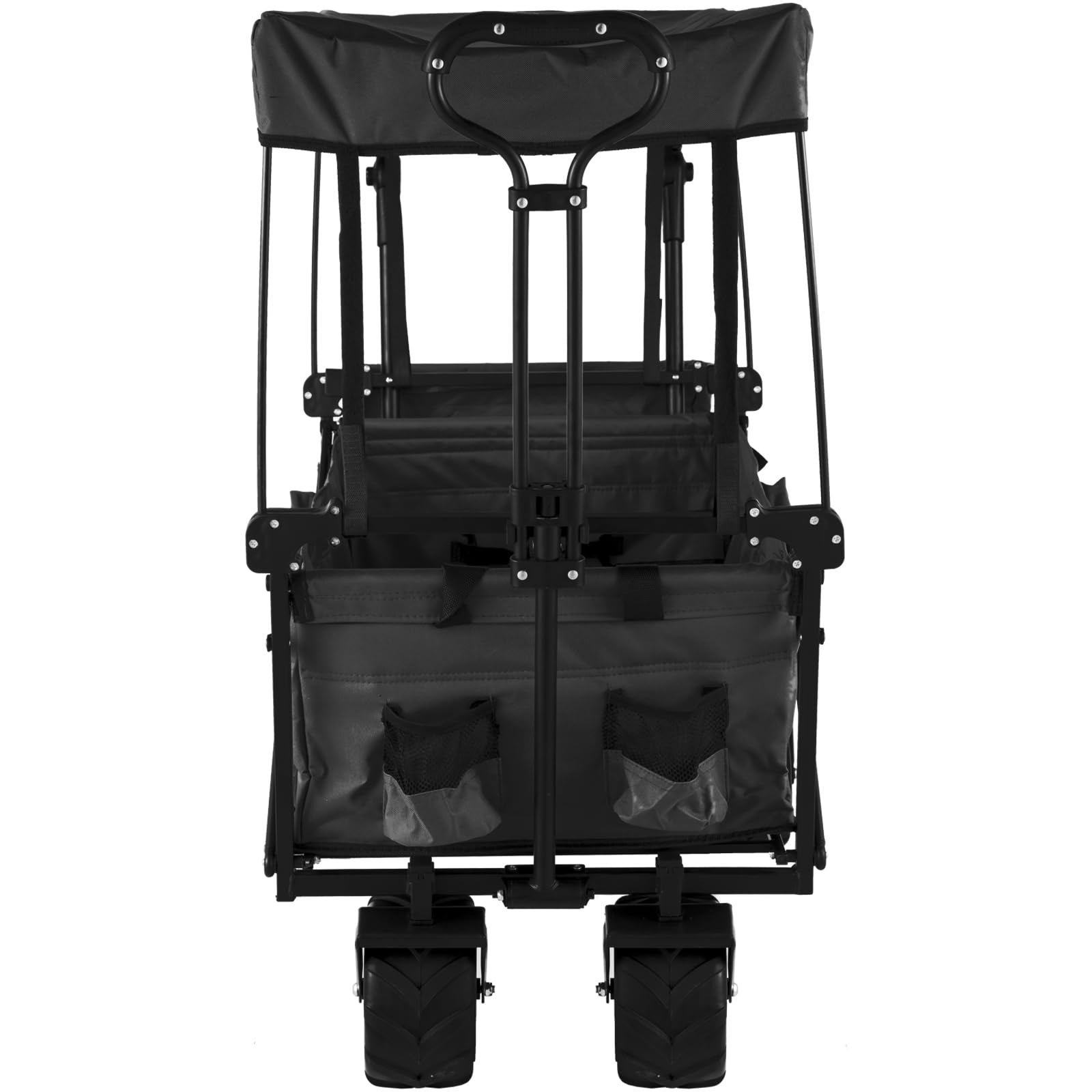 VEVOR Collapsible Wagon with Canopy - 220lbs Capacity Foldable Utility Cart with Large Wheels & Adjustable Handles - Perfect for Beach, Camping, Picnics & Outdoor Adventures