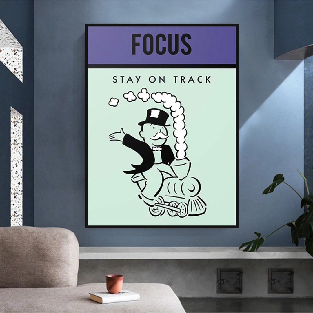 Alec Monopoly 'Stay on Track' Play Card Canvas Wall Art - Modern Pop Art Home Decor for Living Room, Bedroom & Office