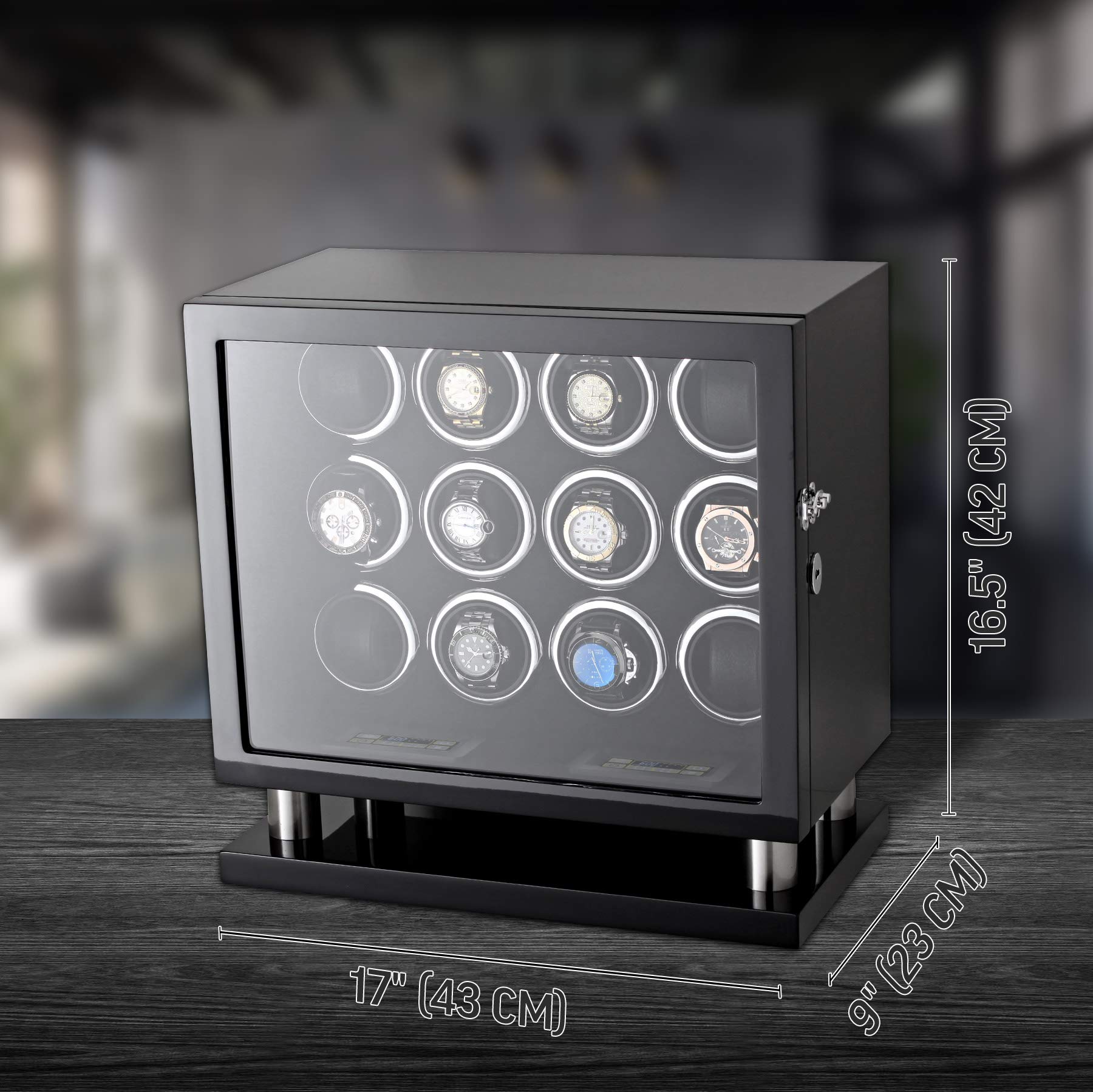 12 Watch Winder for Automatic Watches with LED Light & LCD Touchscreen - Quiet Motor, 6 Rotation Modes (Black) | Perfect for Watch Collectors, Luxury Timepiece Storage & Display