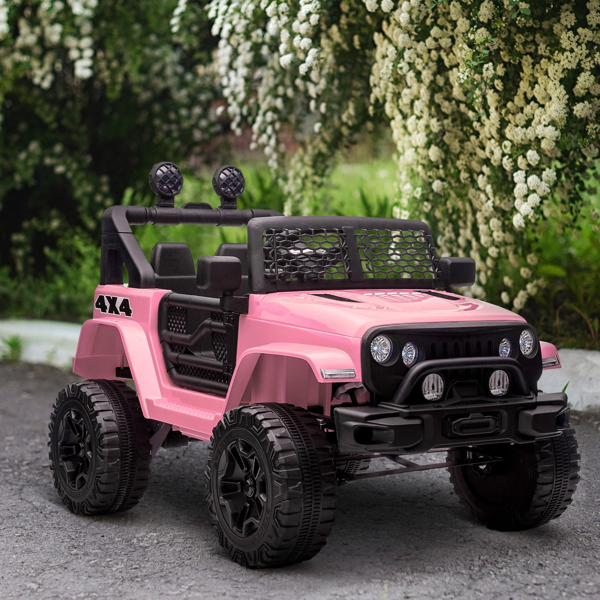 12V Kids Ride On Truck with Parent Remote Control - Electric Battery Powered Toy Car with Spring Suspension, Adjustable Speed, LED Lights & Horn - Pink Ride On Car for Boys & Girls | Perfect for Indoor Play, Backyard Fun & Birthday Gifts