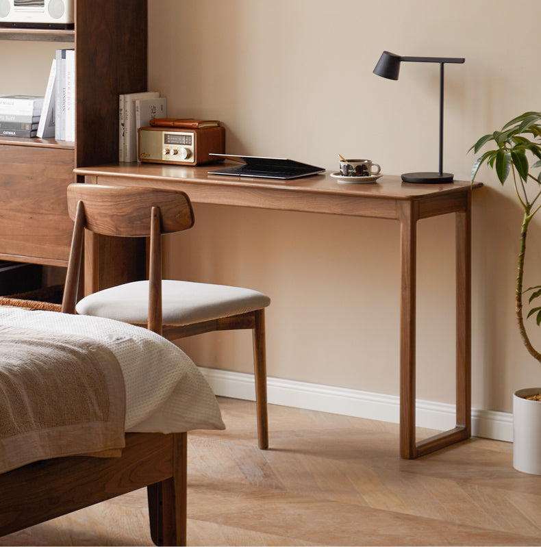Premium Black Walnut Solid Wood Narrow Writing Desk - Modern Minimalist Home Office & Study Workstation for Small Spaces