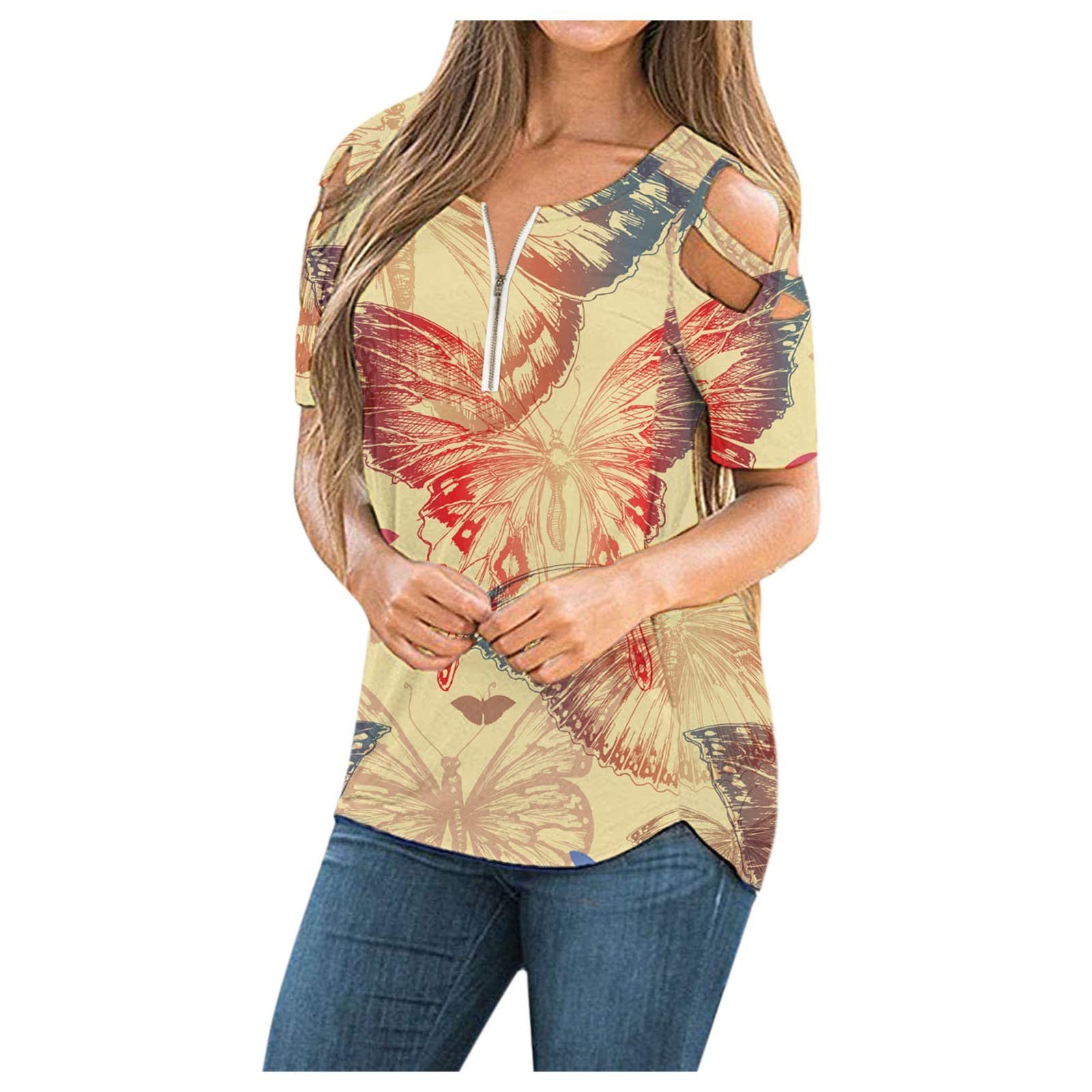 Women's Short Sleeve Cold Shoulder Tunic Top - Casual Summer Blouse Shirt for Beach, Party & Everyday Wear