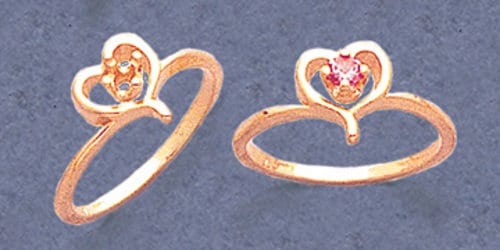 Solid Sterling Silver or 14kt Gold 3mm Round Heart Birthstone Ring - Size 4-7, Pre-Notched Blank Setting (163871/143871) - Perfect for Personalized Jewelry, Anniversary Gifts & Birth Month Celebrations