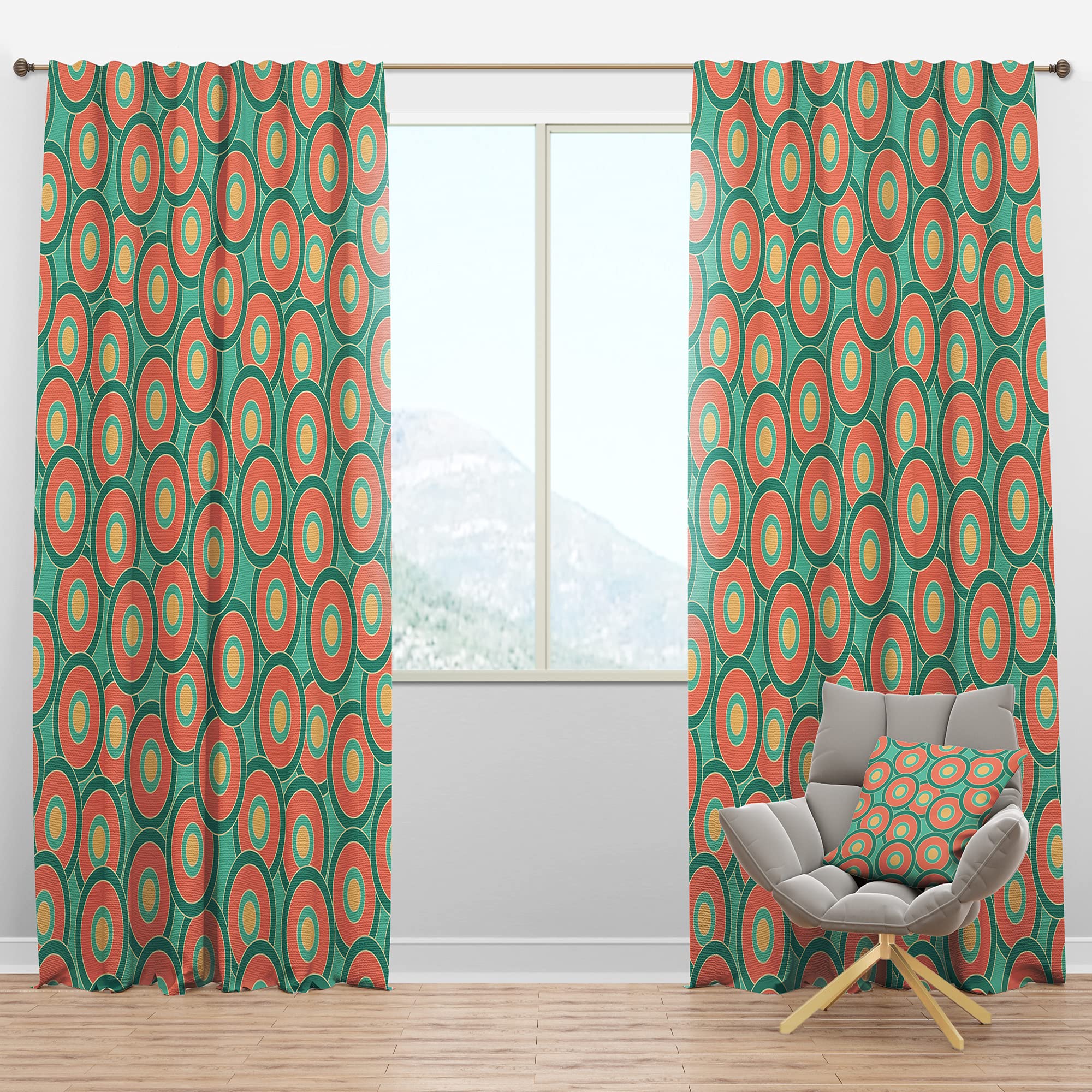 DesignQ Blackout Curtains - Retro Circular Pattern VI - Thermal Insulated Bedroom & Living Room Drapes - Single Panel 52x63 Inches - Perfect for Light Blocking, Privacy & Temperature Control