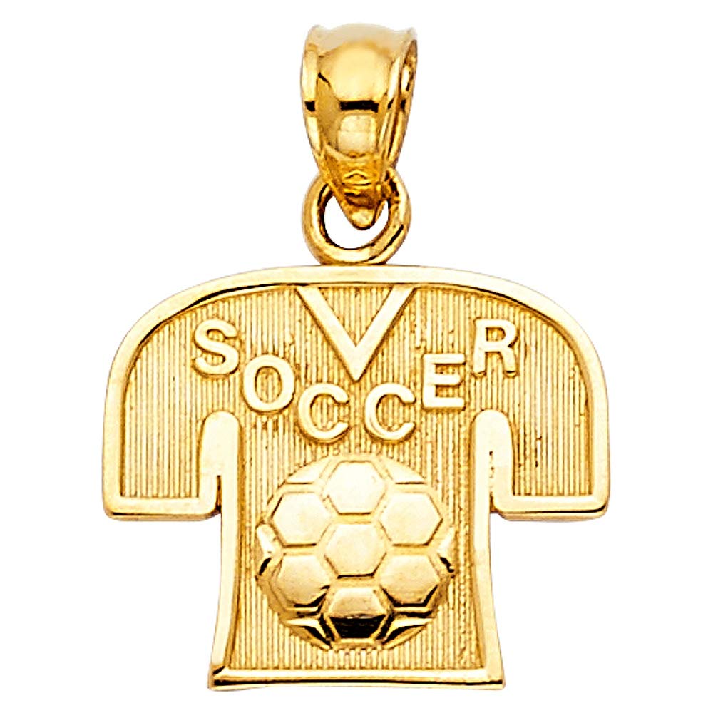 14K Yellow Gold Soccer Jersey Pendant Necklace - 14x12mm Sports Jewelry Gift for Women, Girls, Soccer Fans - Perfect for Game Day, Birthdays, Anniversaries & Team Spirit