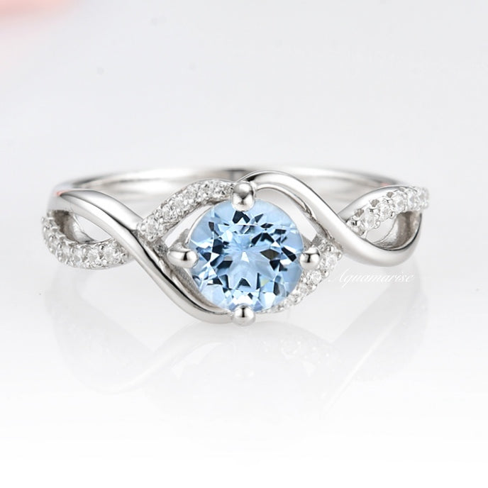 Entwined Aquamarine Ring - Sterling Silver Jewelry for Women, Elegant Birthstone Gift for March, Perfect for Engagement, Anniversary & Special Occasions