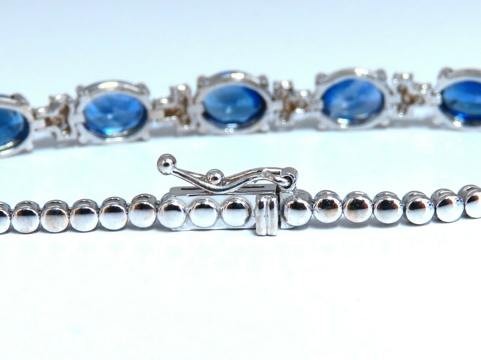 6.38ct Natural Vivid Royal Blue Round Sapphire Diamond Bracelet in 14K Gold - Elegant Jewelry for Weddings, Anniversaries & Special Occasions