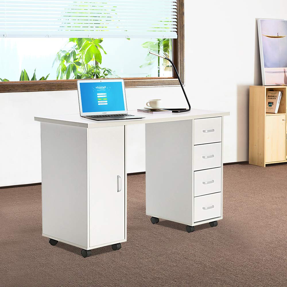 Professional Rolling Nail Table with Drawers & Wrist Rest - White Manicure Station for Spa & Salon | Portable Beauty Desk for Nail Art, Pedicures & Mobile Services