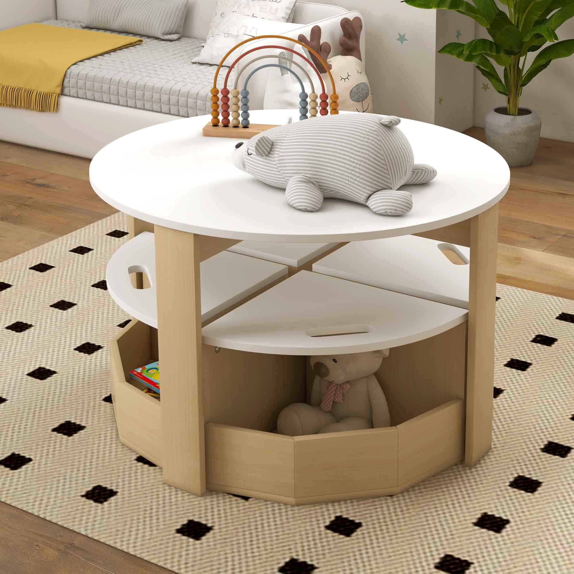 Qaba 5-Piece Kids Table and Chair Set with Storage - White Children's Furniture for Playroom, Learning & Arts & Crafts - Perfect for Toddler Activities, Preschool Classroom & Home Play Area