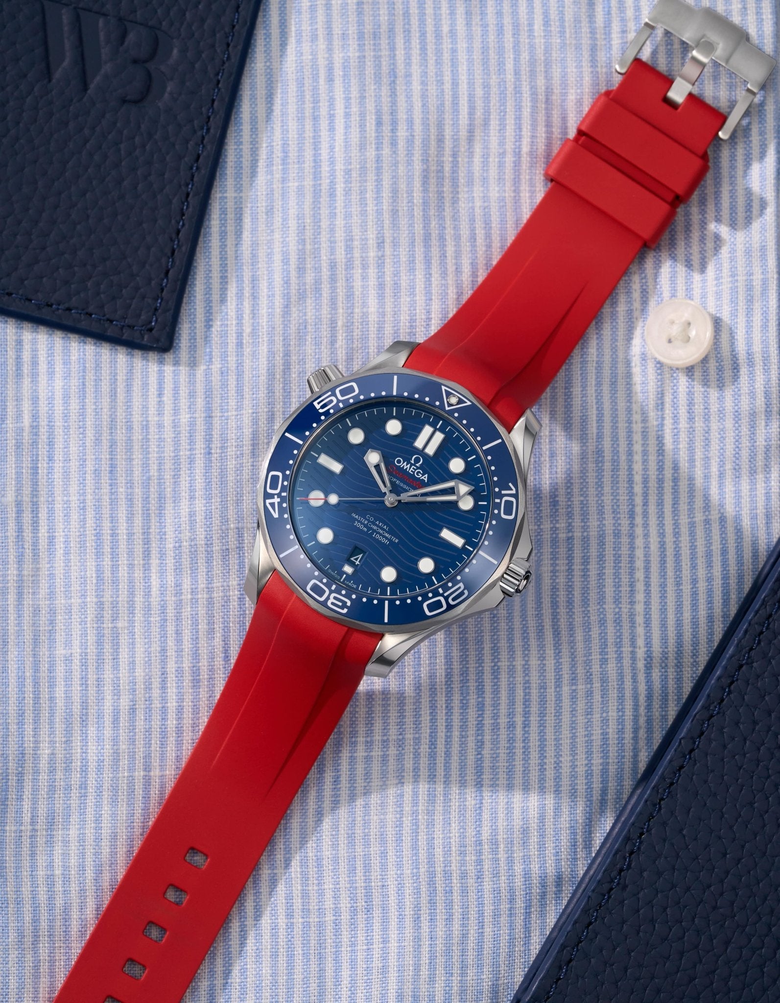 Omega Seamaster Diver 300 42mm Blue Rubber Replacement Strap - Durable & Comfortable Watch Band for Swimming, Diving & Everyday Wear