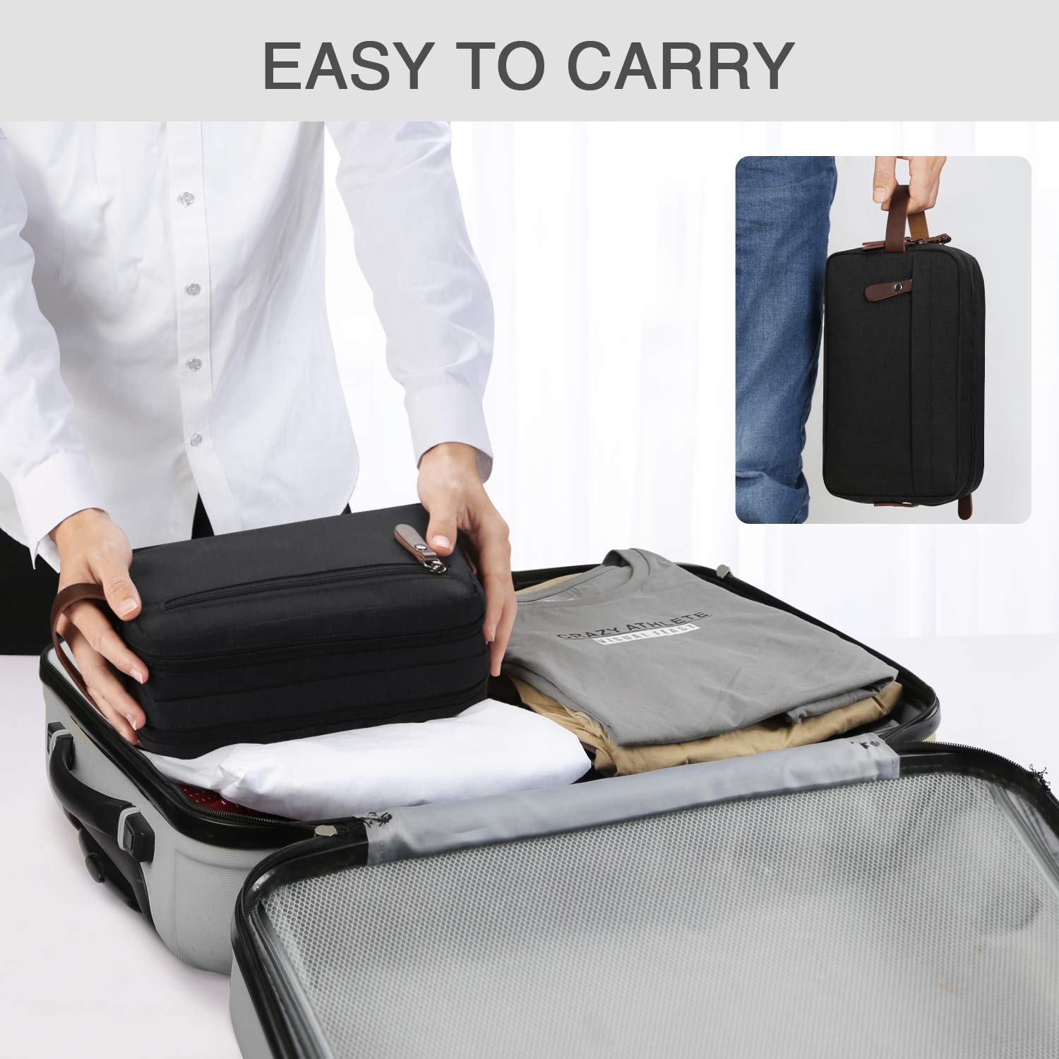 Water-Resistant Men's Travel Toiletry Organizer Bag - Shaving Dopp Kit & Bathroom Storage Pouch (Black) - Perfect for Camping, Gym & Business Trips