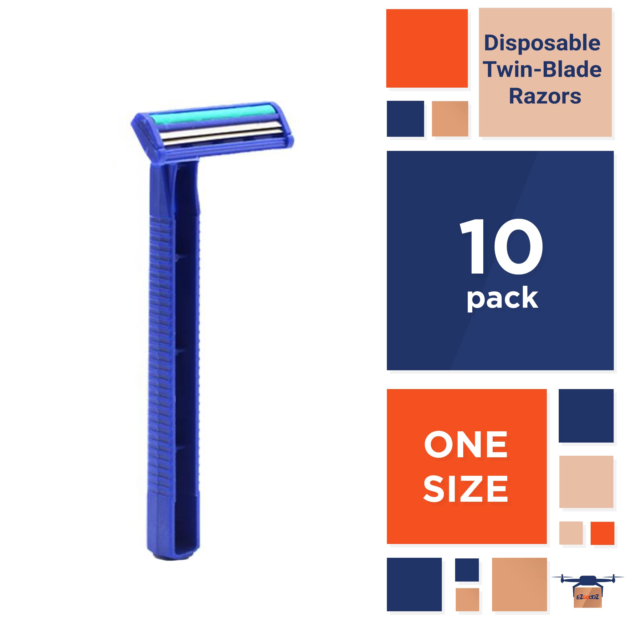 EZGOODZ 10-Pack Blue Disposable Razors for Men & Women - Stainless Steel 2-Blade Shaving Razors with Blue Handle & Cover for Smooth Shaving - Perfect for Travel, Gym, Hospital & Home Use