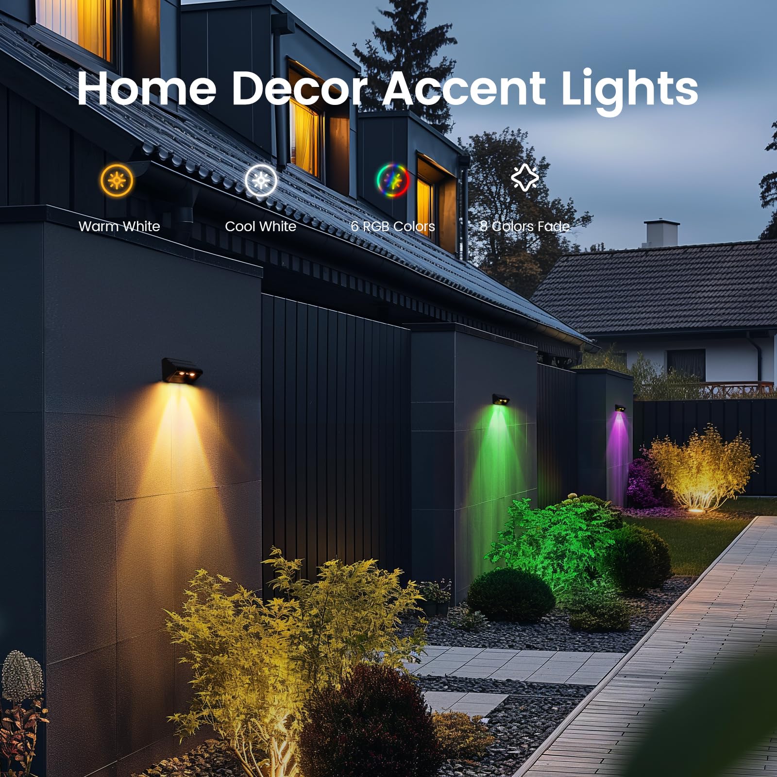 12 Pack Solar Fence Lights Outdoor - Waterproof LED Solar Powered Wall Lights with Warm White/Cool White/RGB Colors - Perfect for Deck, Fence, Patio, Backyard, Garden Pathway & Landscape Lighting