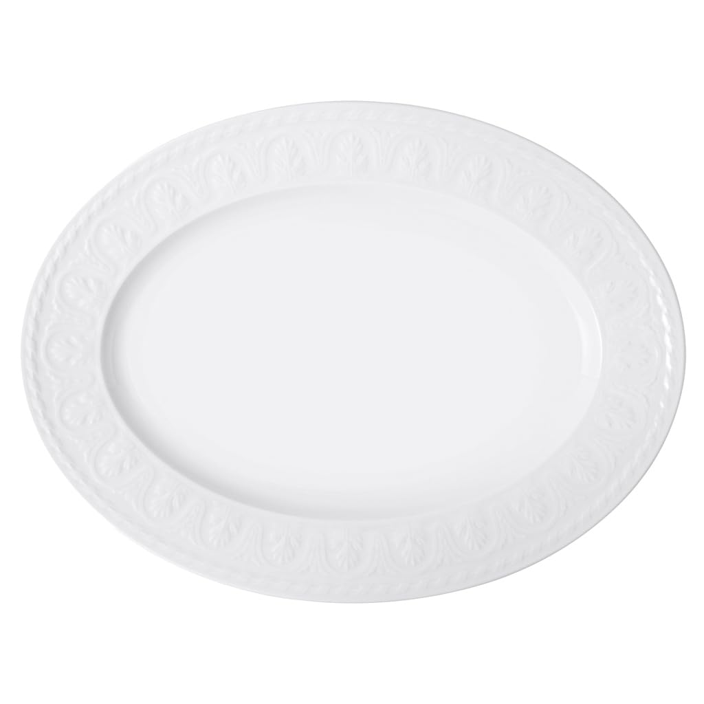 Villeroy & Boch Cellini Oval Serving Platter - 15.75 Inch Premium White Porcelain Tray - Dishwasher & Microwave Safe - Handcrafted in Germany with Elegant Engraved Details - Perfect for Dinner Parties, Buffets & Holiday Entertaining