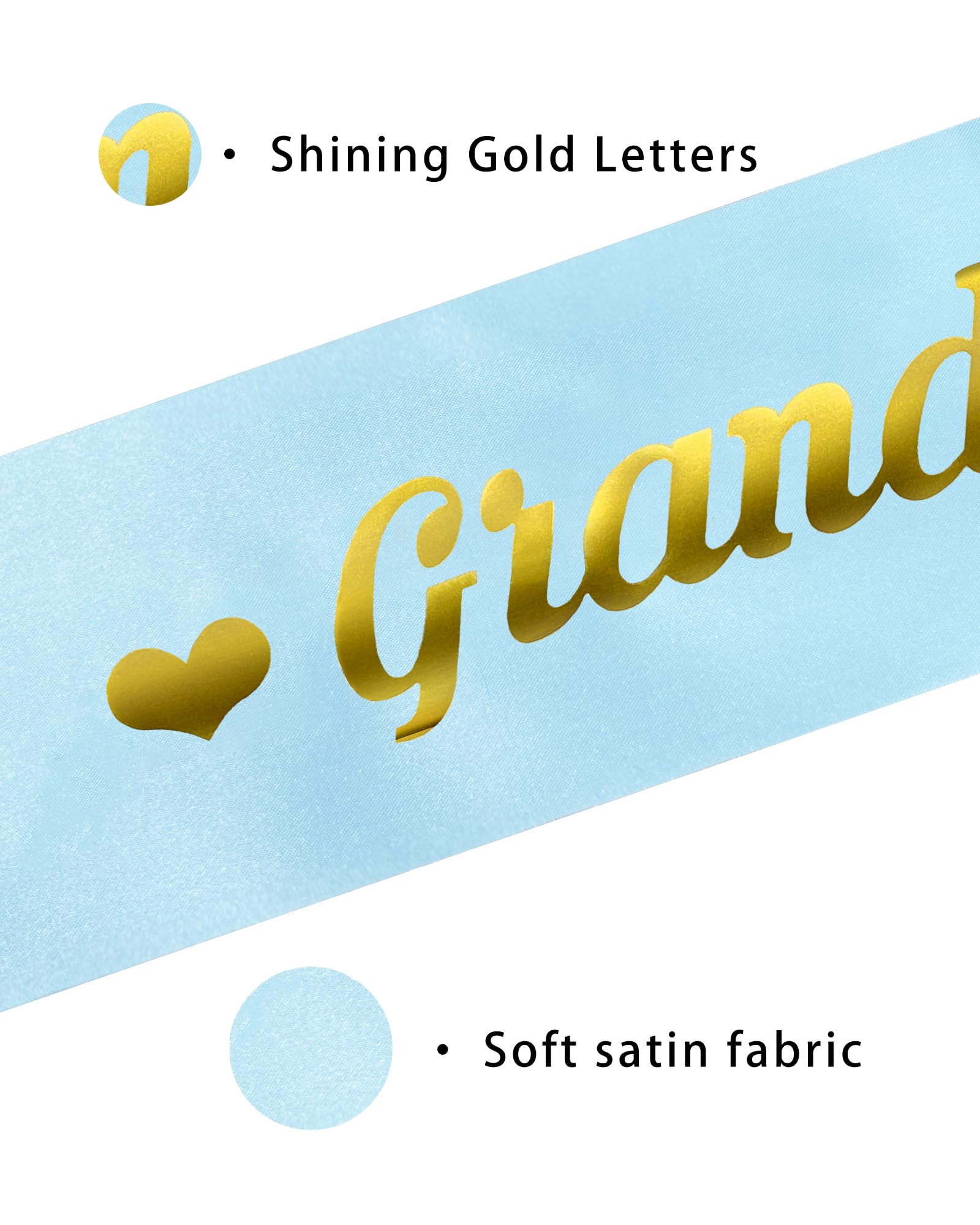 Light Blue Satin Grandma to Be Sash with Gold Heart Font - Perfect Baby Shower Gift for Grandmothers - Gender Neutral Decor for Baby Boy or Girl - Ideal for Baby Showers, Gender Reveals & Maternity Photos