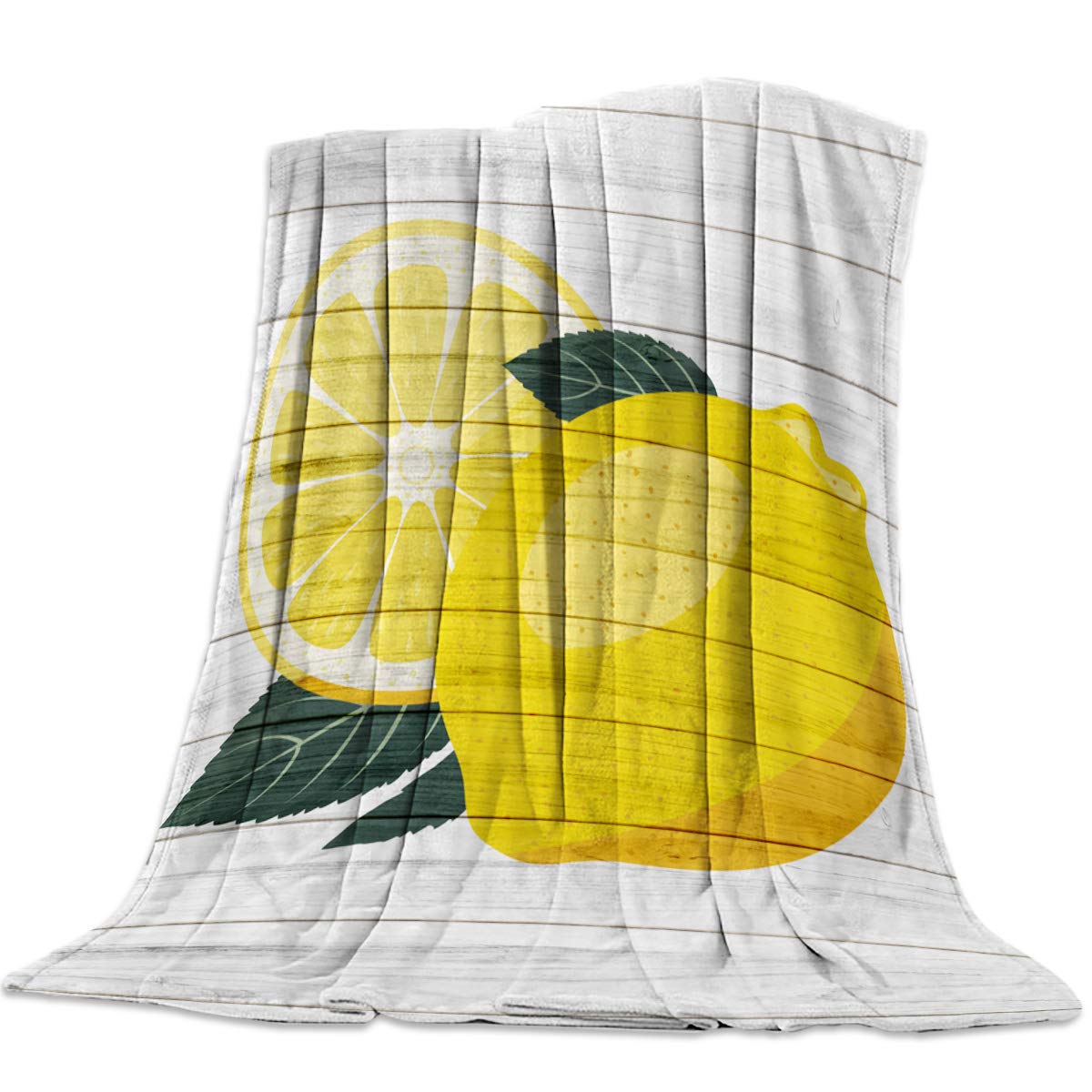 Soft Twin Flannel Fleece Blanket for Kids & Adults - Cozy Yellow Lemon Fruit Wood Grain Throw Blanket (39x49 Inch) - Perfect for Bedroom, Living Room, Sofa & Couch - Great Gift for Home Decor & Winter Warmth