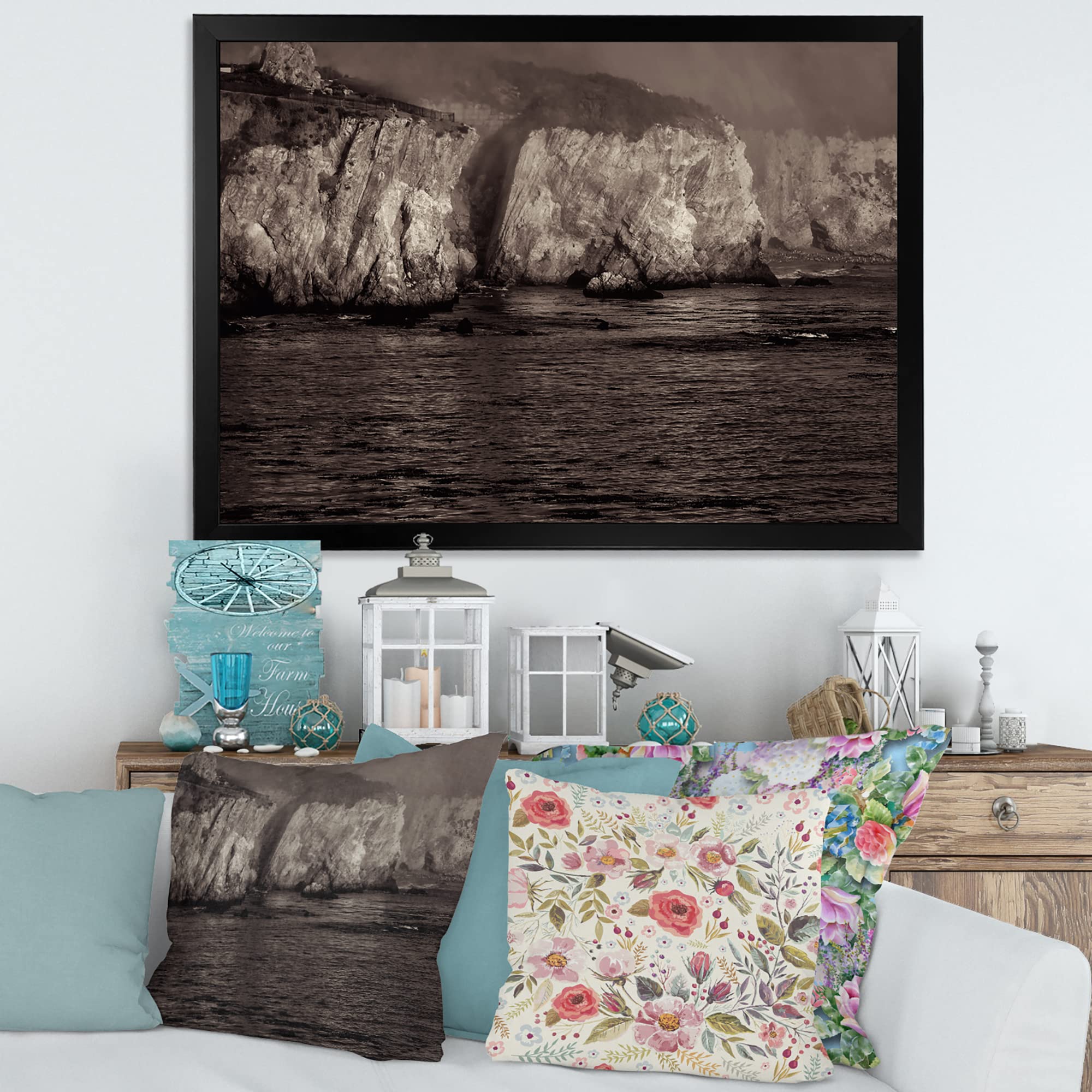 DesignQ Gold Cliffs In The Fog Modern Framed Wall Art - Premium Canvas Painting for Living Room, Bedroom & Office Decor - Perfect Gift for Housewarming & Holidays