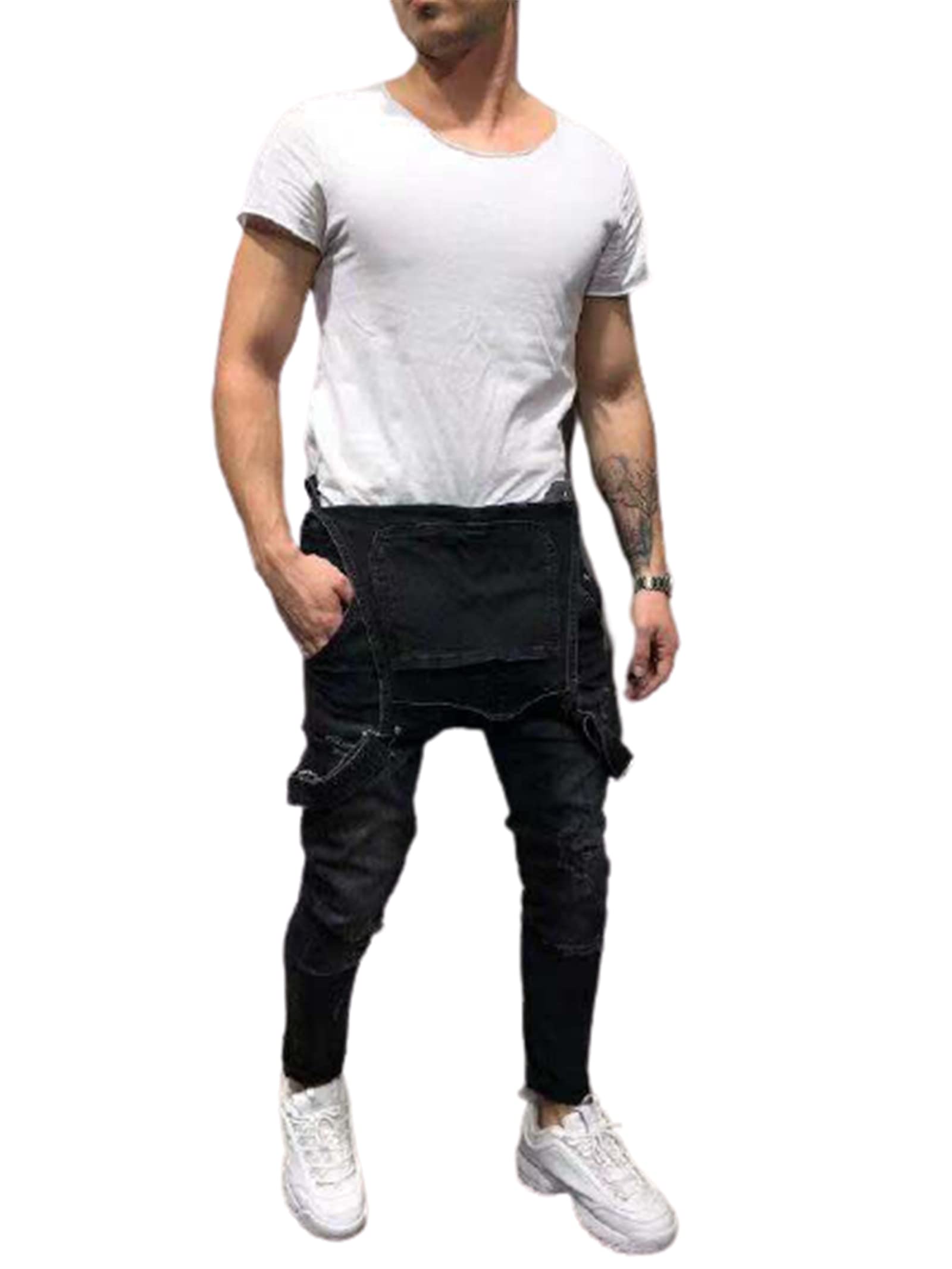 CNBPLS Men's Denim Dungaree Bib Overalls - Moto Biker Jeans Pants for Casual Wear - Perfect for Motorcycle Riding, Workwear & Outdoor Activities