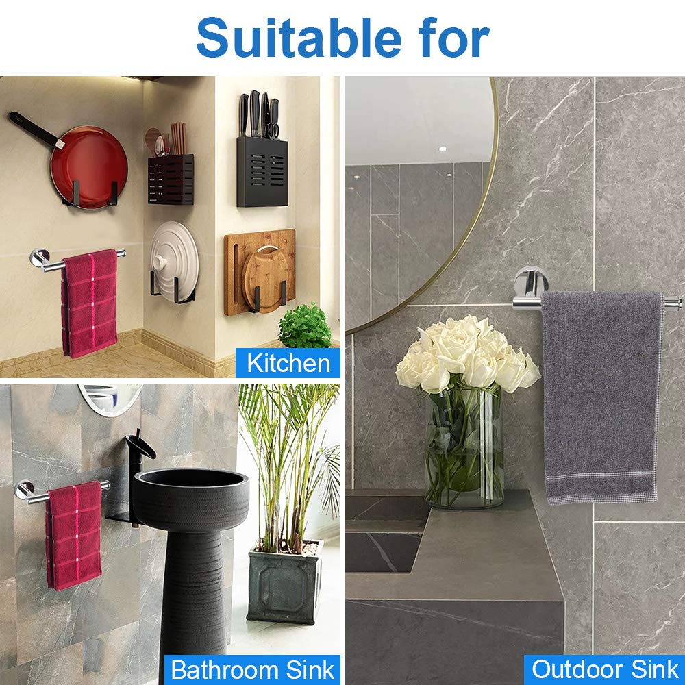 Premium TocTen 9Inch Stainless Steel Towel Holder - Thickened SUS304 Bathroom Towel Ring, Heavy Duty Wall Mounted Towel Rack for Kitchen & Bathroom (Polished Chrome) - Perfect for Spa, Guest Bath & Luxury Home Decor