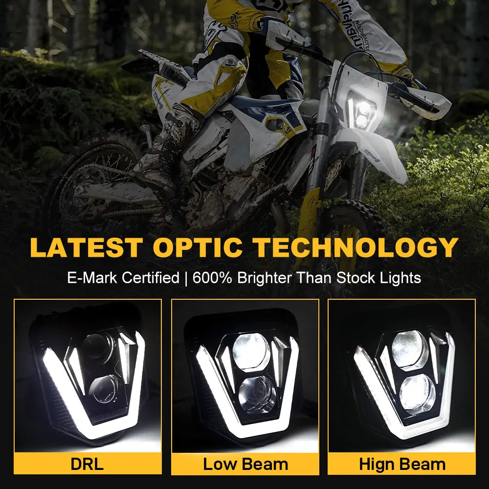 HUSQVARNA 300TE LED Headlight Assembly with White DRL - High Performance Motorcycle Headlight for Off-Road & Night Riding