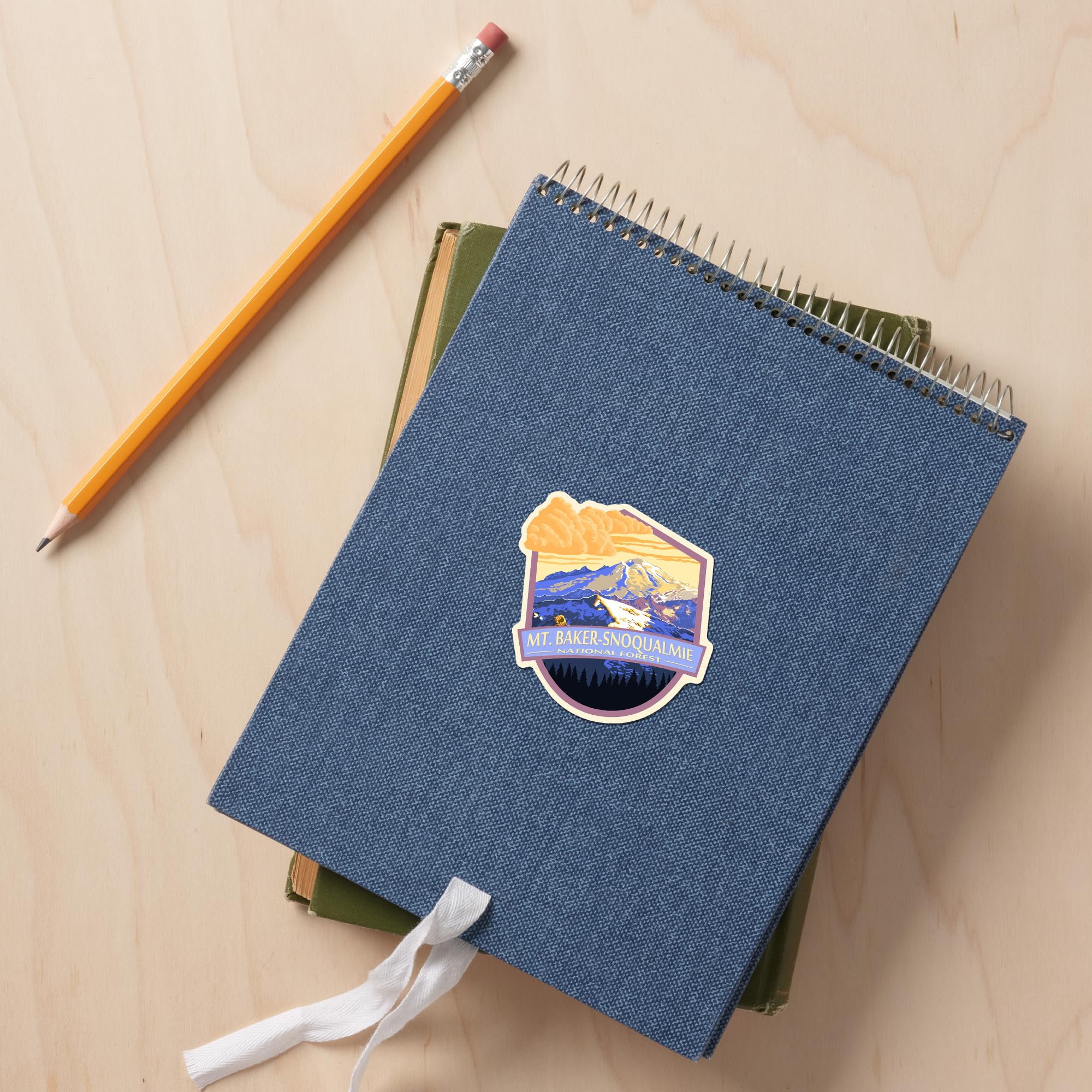 Waterproof Die-Cut Vinyl Sticker - Mt Baker Snoqualmie National Forest Sunset View (1-3 inch) - Durable Decal for Cars, Water Bottles, Laptops, Coolers - Perfect for Outdoor Enthusiasts & Travel Lovers