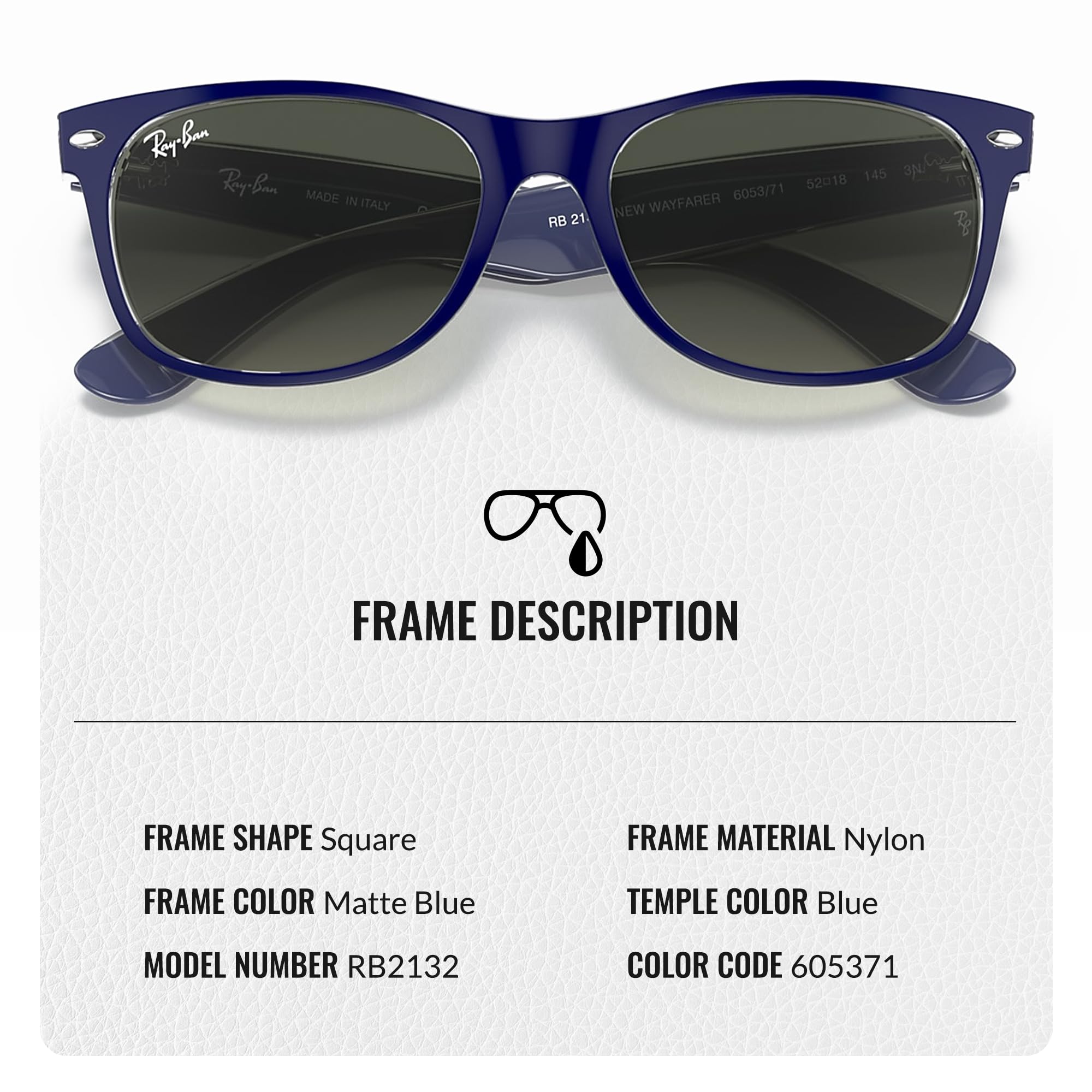 Ray-Ban RB2132 New Wayfarer Square Sunglasses for Men & Women - UV Protection, High Bridge Fit, Classic Color Mix - Perfect for Driving, Beach & Outdoor Activities