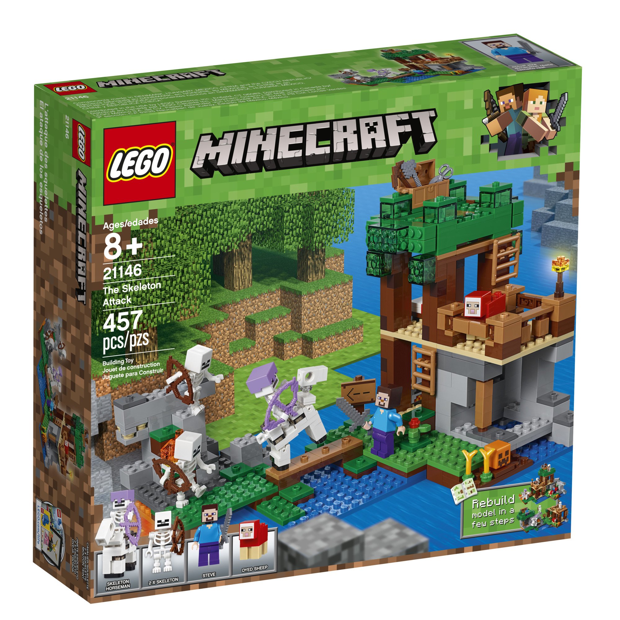 LEGO Minecraft The Skeleton Attack 21146 Building Kit (457 Pieces) - Creative Construction Toy for Kids, Perfect for Minecraft Fans and STEM Learning Playtime