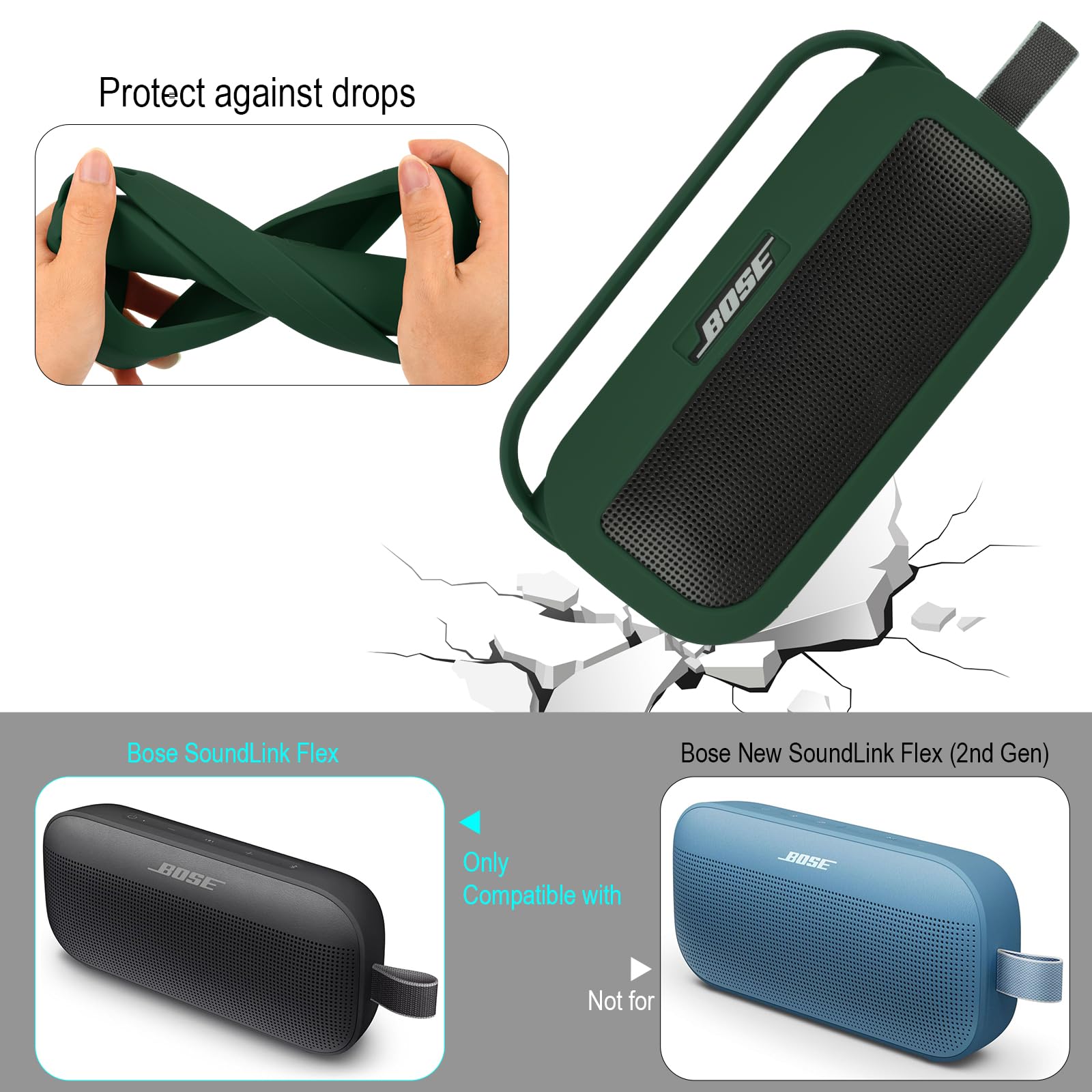 Bose SoundLink Flex Silicone Protective Case Cover with Handle - Durable Travel Pouch for Bose SoundLink Flex Speaker (Cypress Green) - Perfect for Outdoor Adventures, Beach Trips & Daily Commute