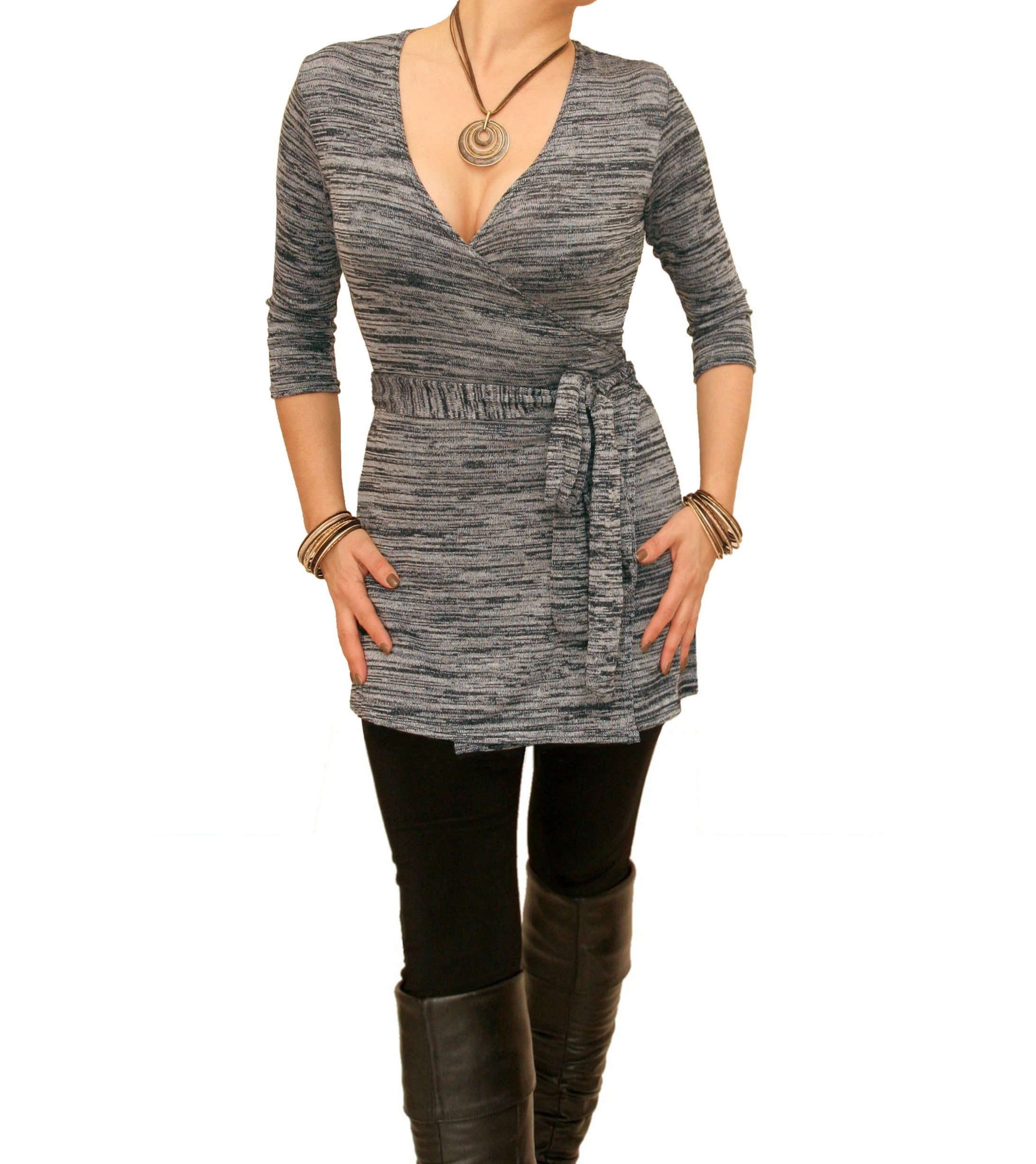 Blue Banana Women's Marl Knitted Wrap Top - Soft & Stylish Casual Sweater for Fall & Winter | Perfect for Layering, Office Wear & Date Nights