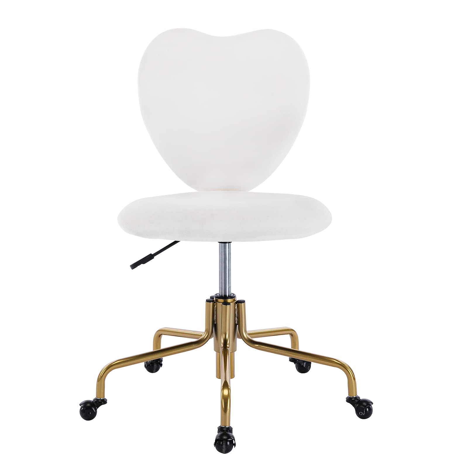 HNY Hi&Yeah Velvet Cute Desk Chair with Wheels - Comfortable Armless Home Office Chair with Heart Backrest, Adjustable Height Upholstered Swivel Vanity Chair in Ivory - Perfect for Study, Gaming & Workspace Decor